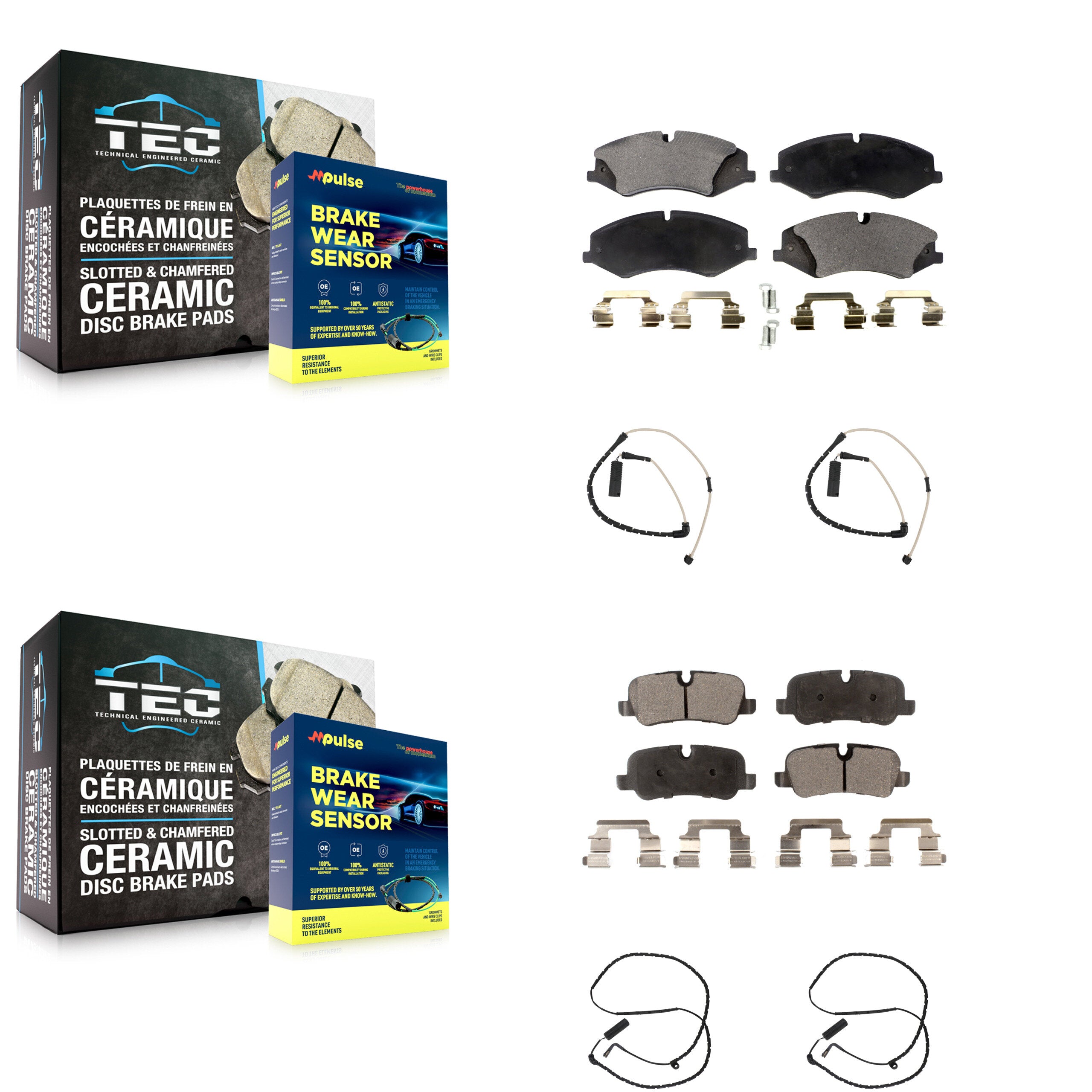 Front Rear Ceramic Disc Brake Pads And Wear Sensors Kit For Land Rover Range