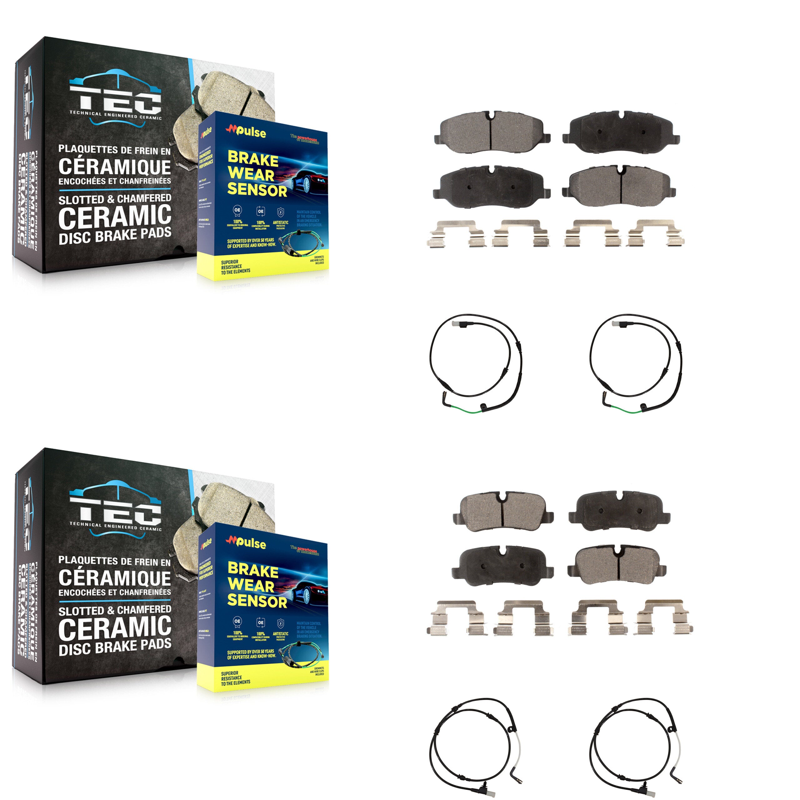 Front Rear Ceramic Brake Pad & Wear Sensor Kit For 2005-2009 Land Rover LR3 4.4L