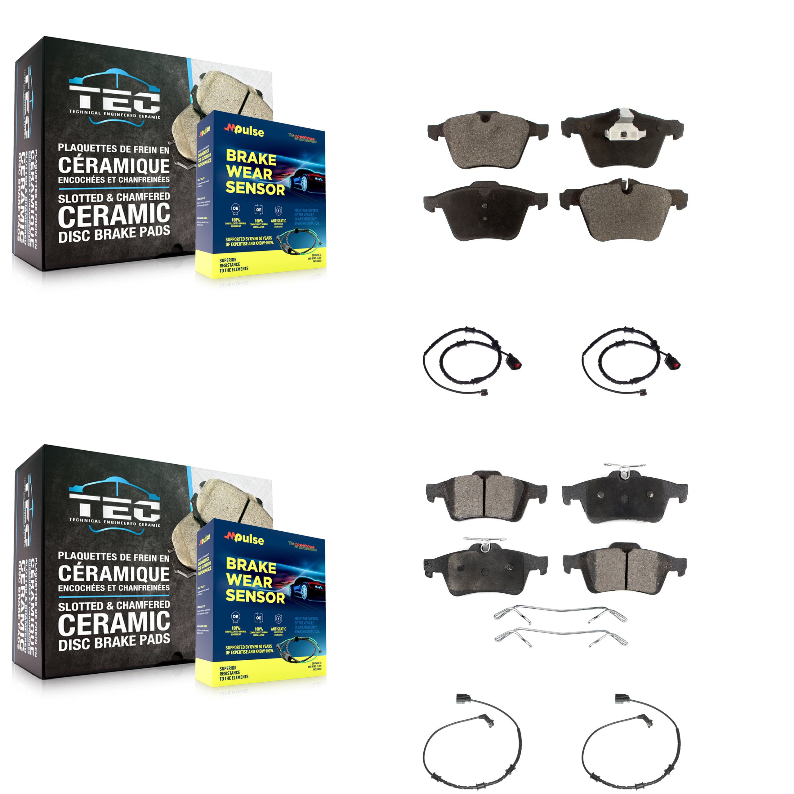Front Rear Ceramic Disc Brake Pads And Wear Sensors Kit For Jaguar XJ KTW-100496