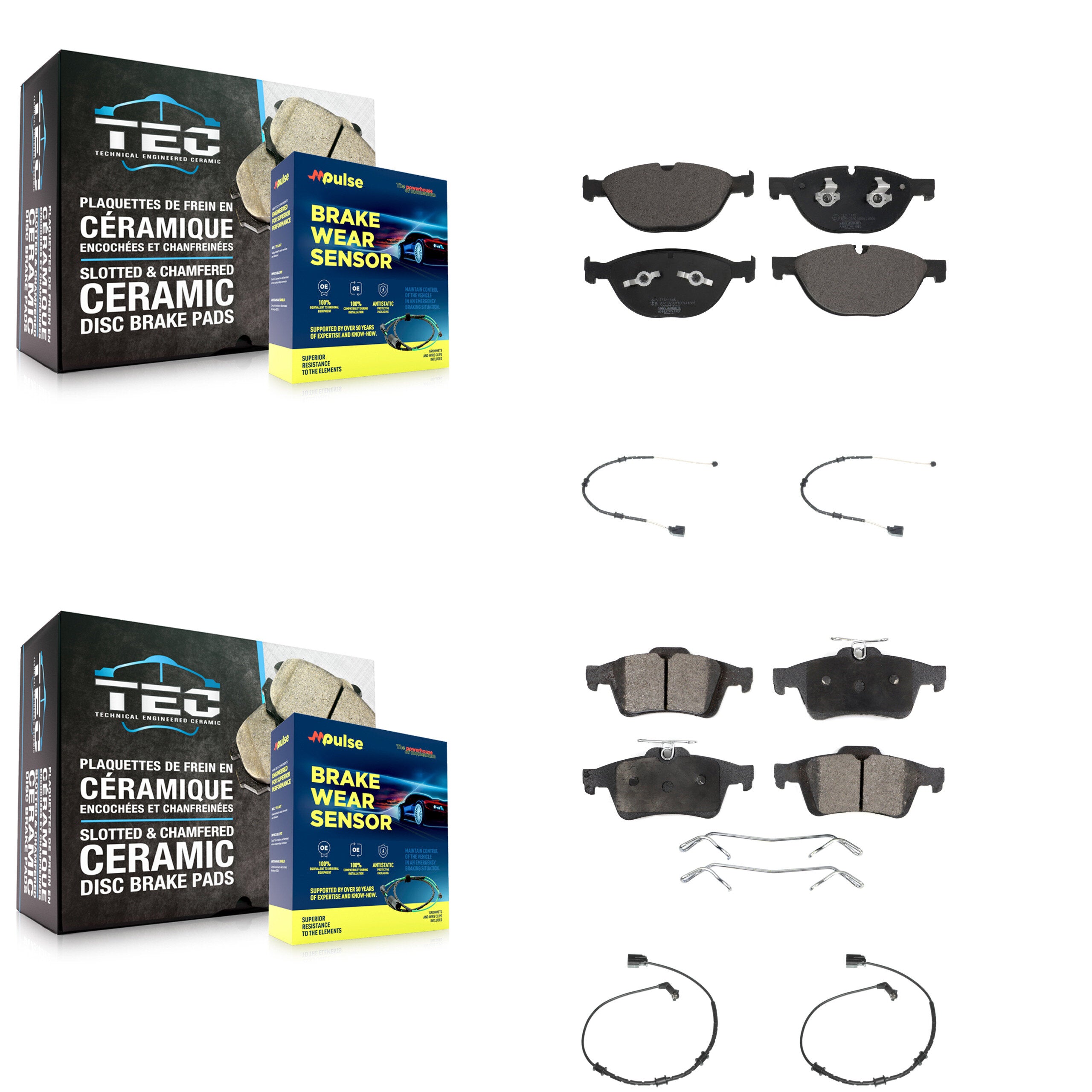Front Rear Ceramic Disc Brake Pads And Wear Sensors Kit For Jaguar XJ KTW-100497