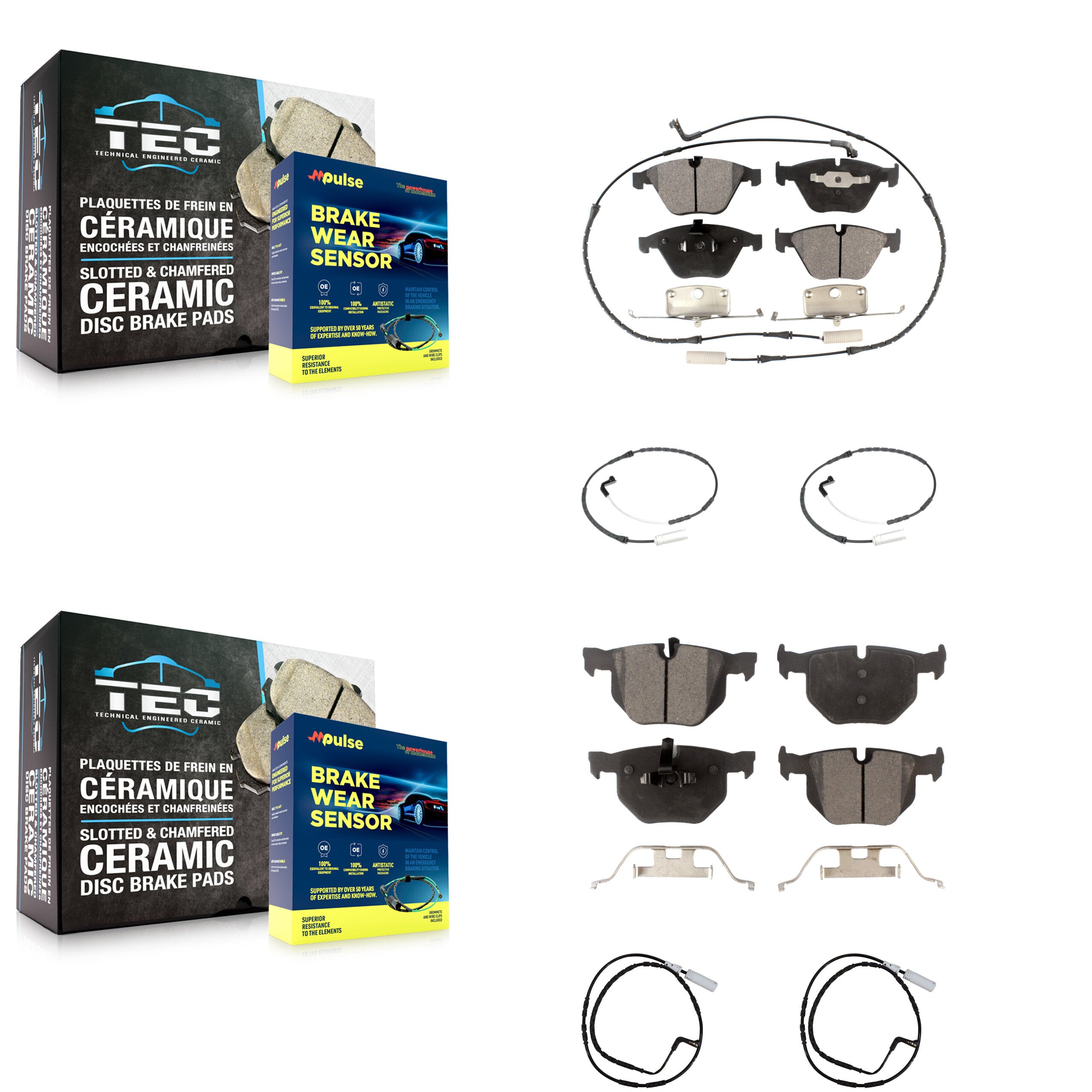 Front Rear Ceramic Disc Brake Pad Extra Wear Sensor Kit For BMW 335i xDrive 3.0L
