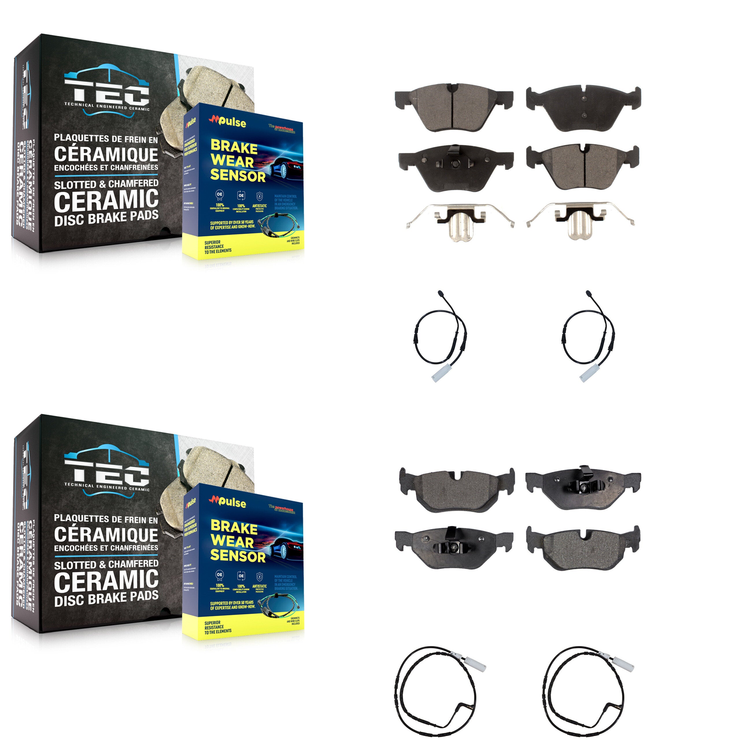 Front Rear Ceramic Disc Brake Pads And Wear Sensors Kit For BMW 128i 3.0L