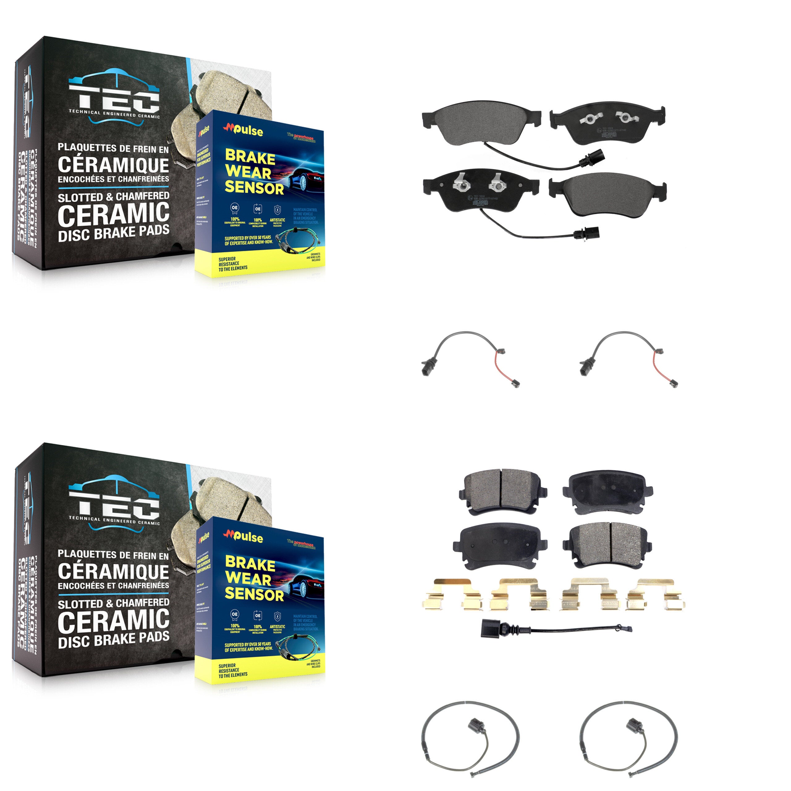 Front Rear Ceramic Disc Brake Pads & Extra Wear Sensor Kit For 2011 Audi S6 5.2L