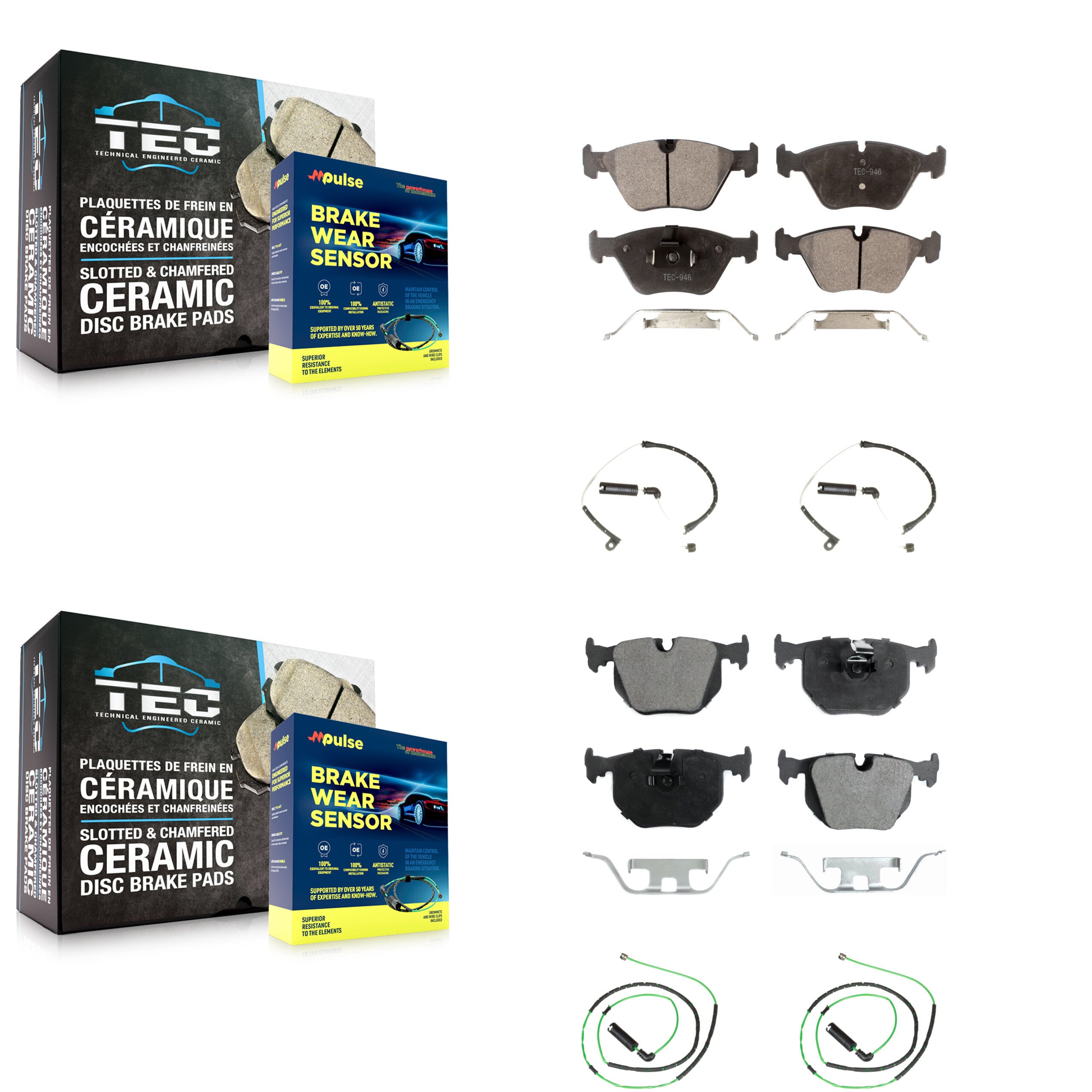 Front Rear Ceramic Disc Brake Pads And Wear Sensors Kit For BMW Z4 KTW-100523