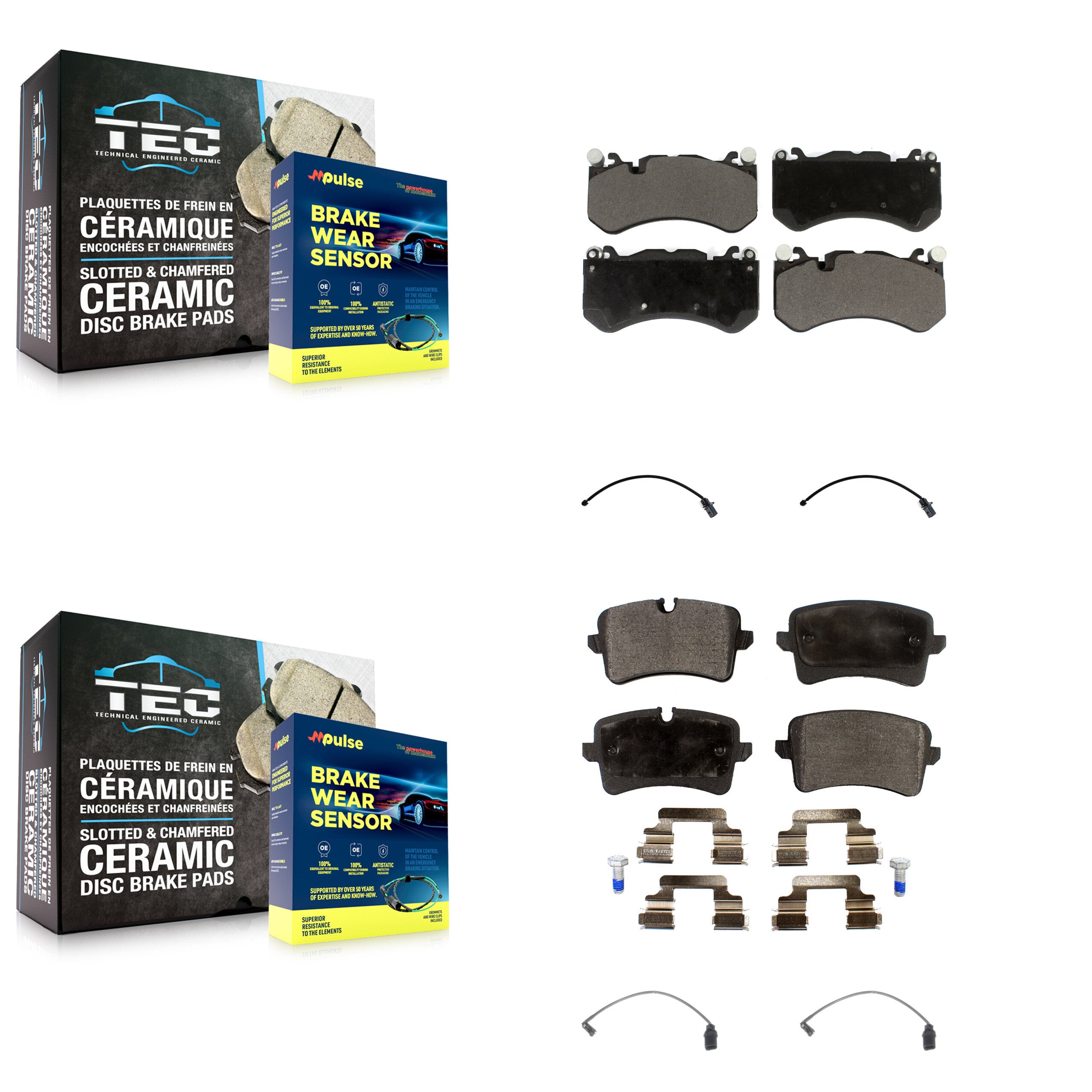 Front Rear Ceramic Brake Pads & Wear Sensor Kit For Audi RS7 With Cast Iron Disc