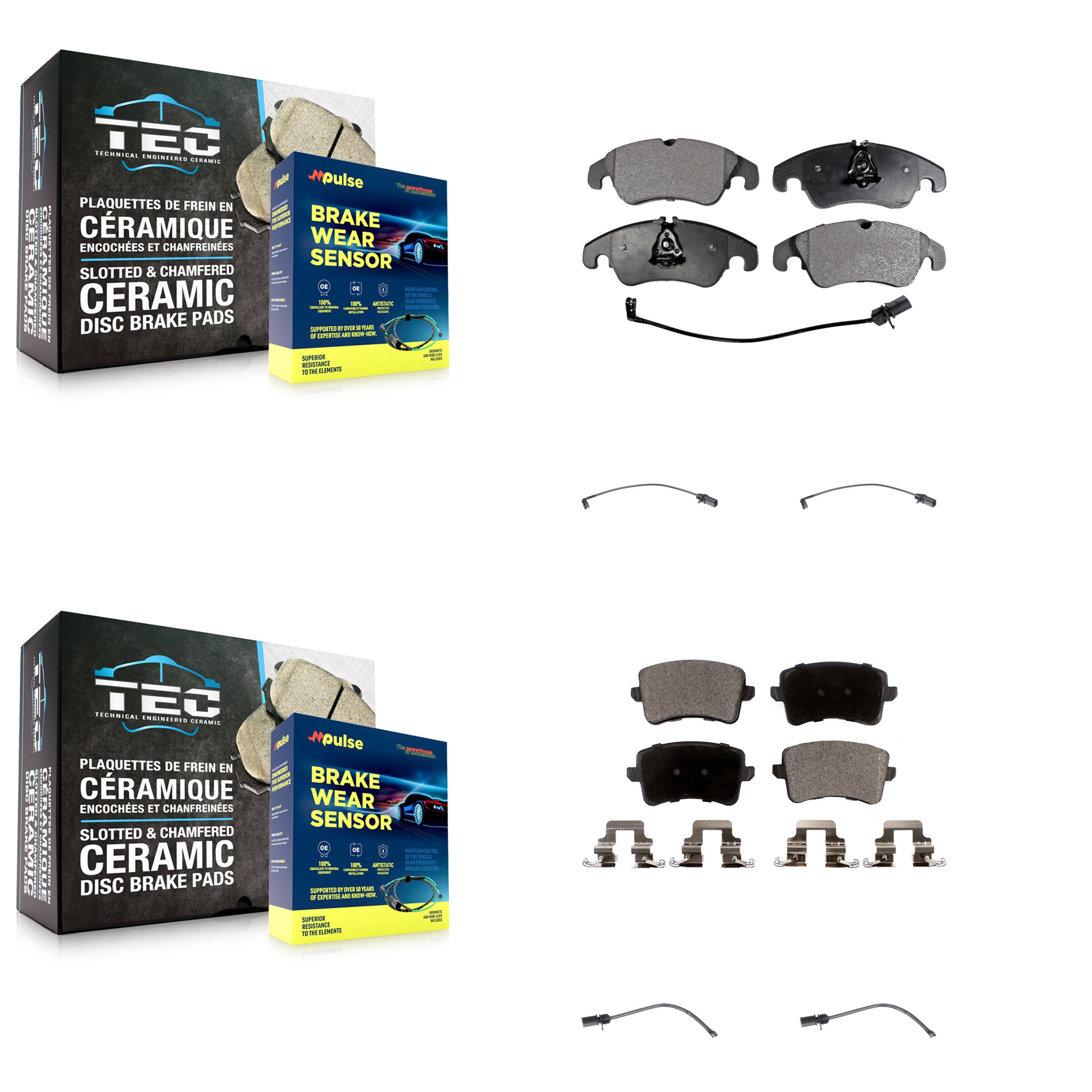 Front Rear Ceramic Disc Brake Pads And Extra Wear Sensors Kit For Audi Q5