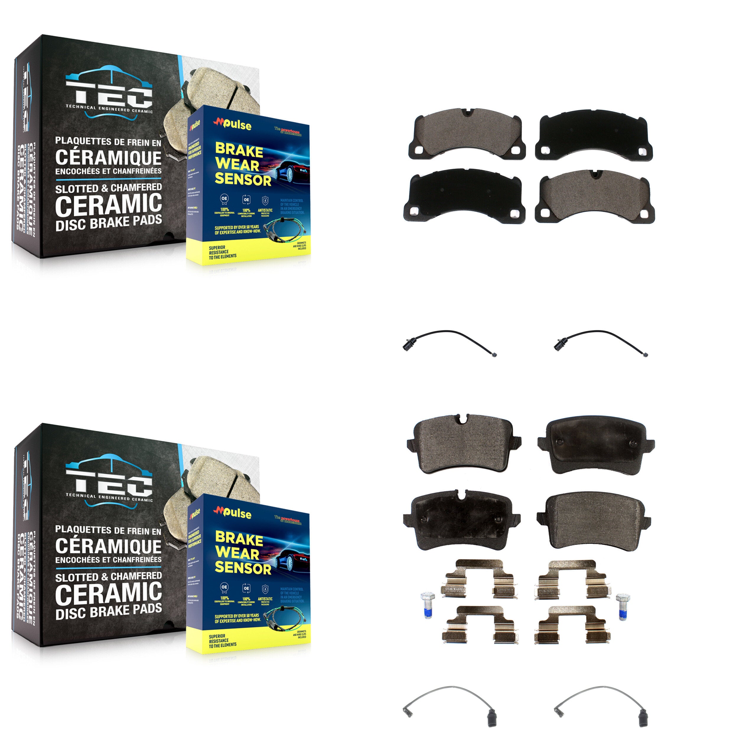 Front Rear Ceramic Disc Brake Pads & Wear Sensor Kit For 2017 Porsche Macan 2.0L