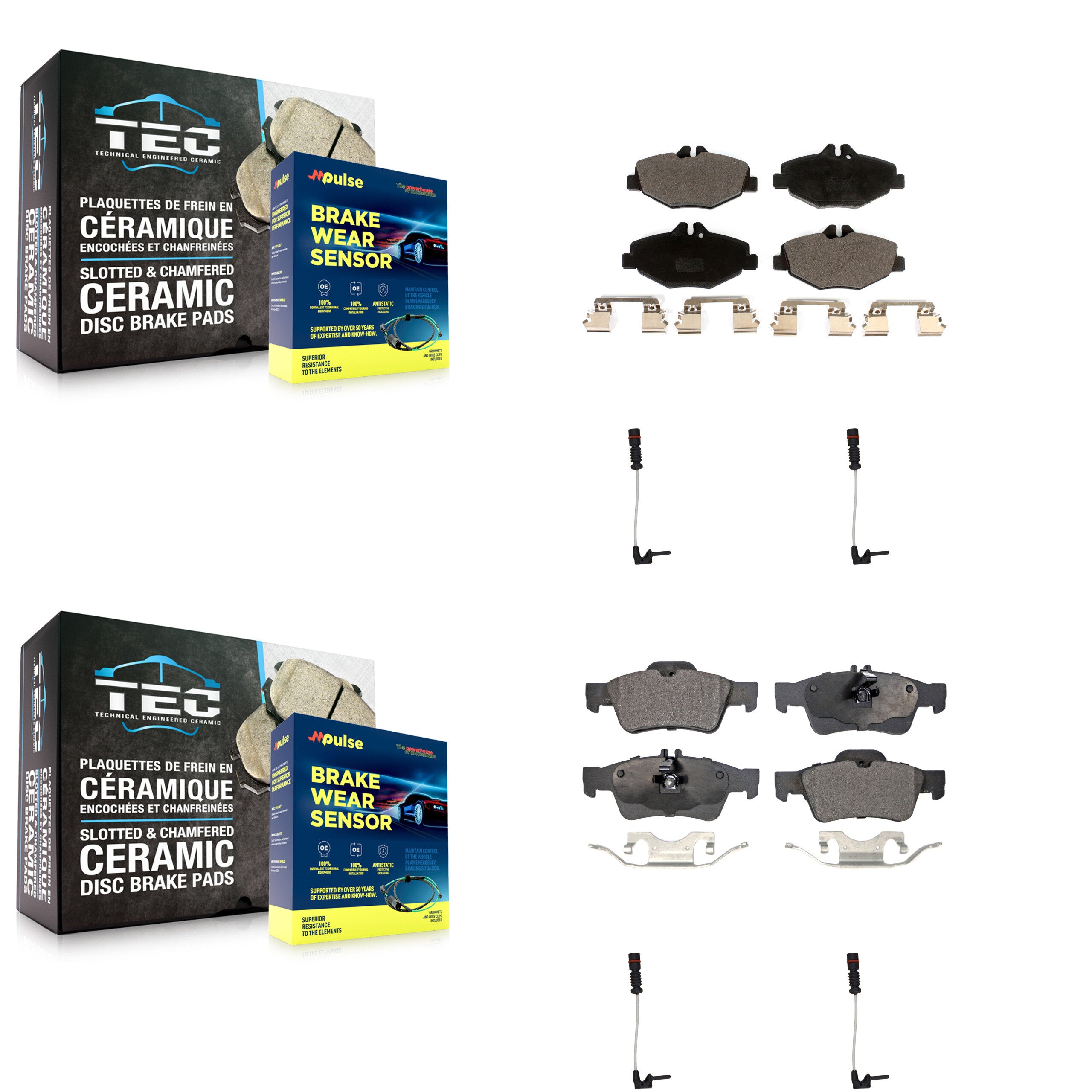 Front Rear Ceramic Disc Brake Pads And Wear Sensors Kit For Mercedes-Benz E320