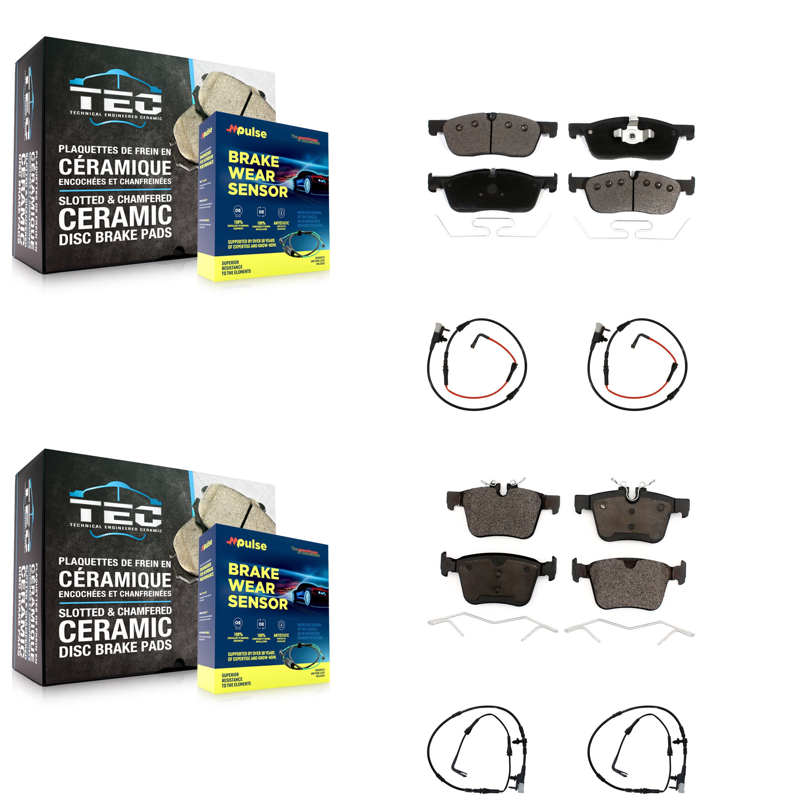 Front Rear Ceramic Disc Brake Pads And Wear Sensors Kit For Jaguar XE KTW-100575
