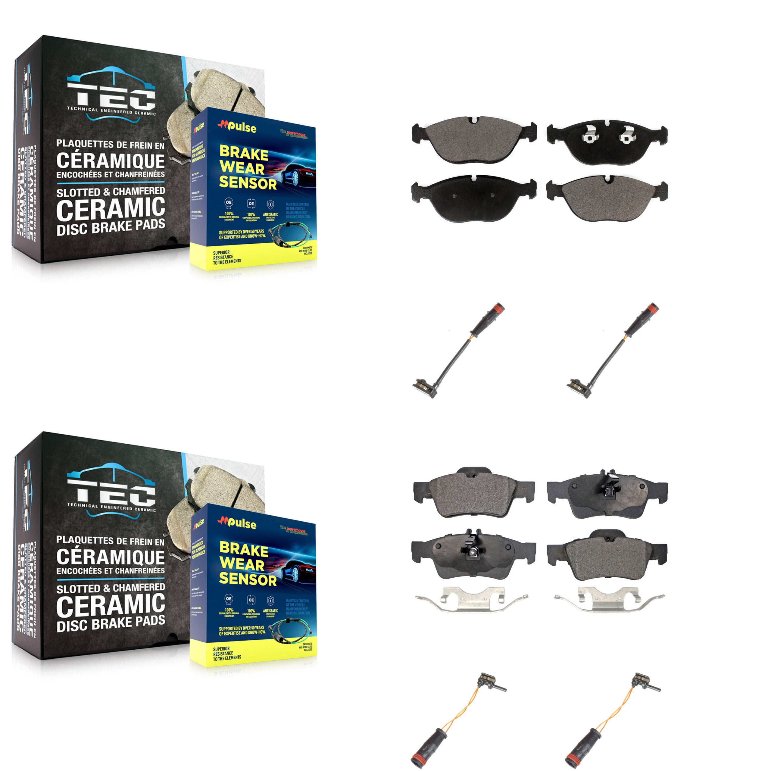 Front Rear Ceramic Disc Brake Pads & Wear Sensor Kit For Mercedes-Benz S500 S430