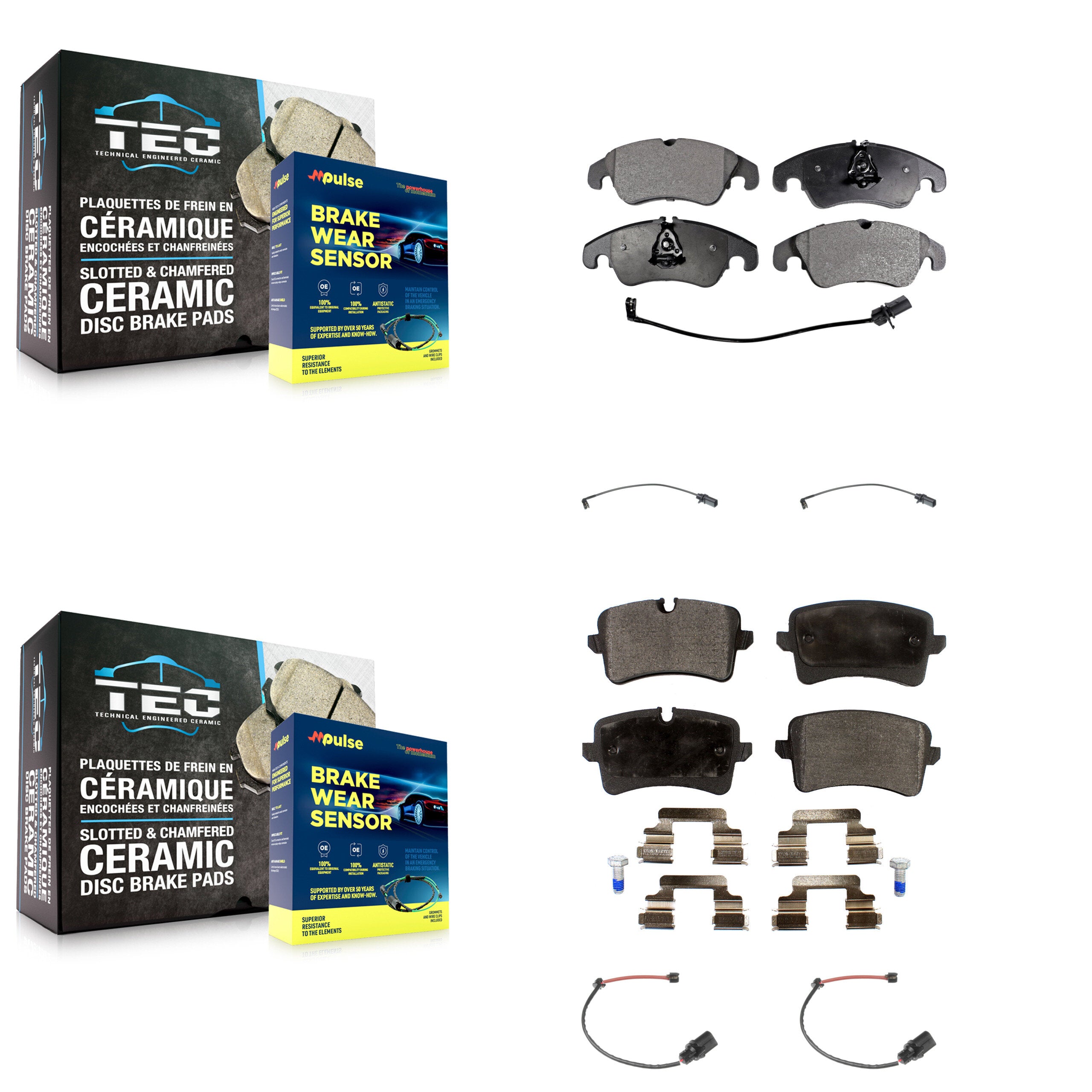 Front Rear Ceramic Disc Brake Pads And Extra Wear Sensors Kit For 2012 Audi A6