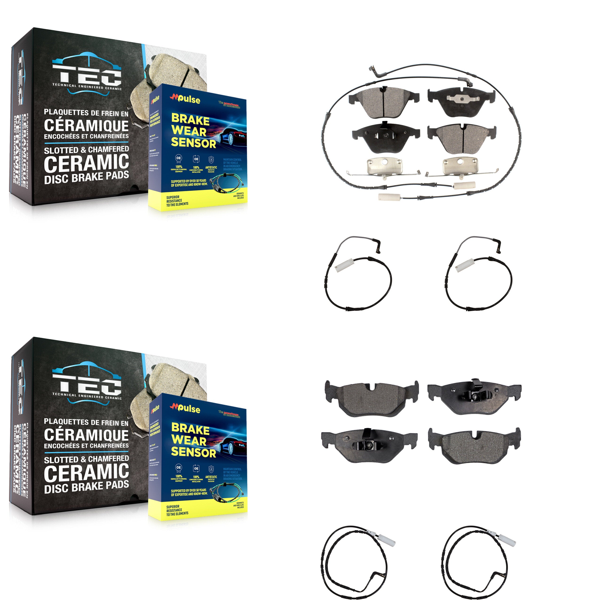 Front Rear Ceramic Disc Brake Pads And Extra Wear Sensors Kit For BMW 323i 328i