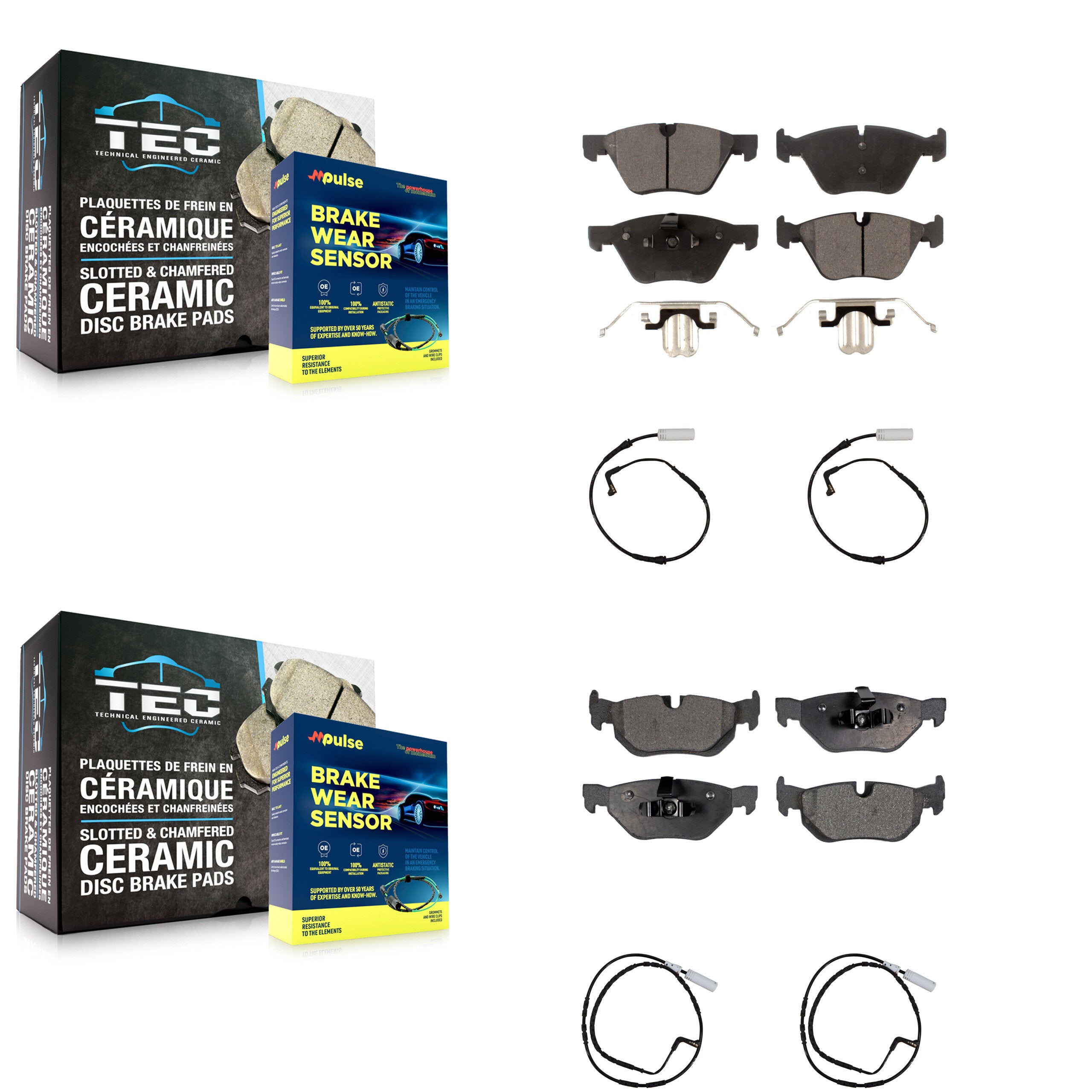 Front Rear Ceramic Disc Brake Pads & Wear Sensor Kit For BMW 128i 328i 323i 325i