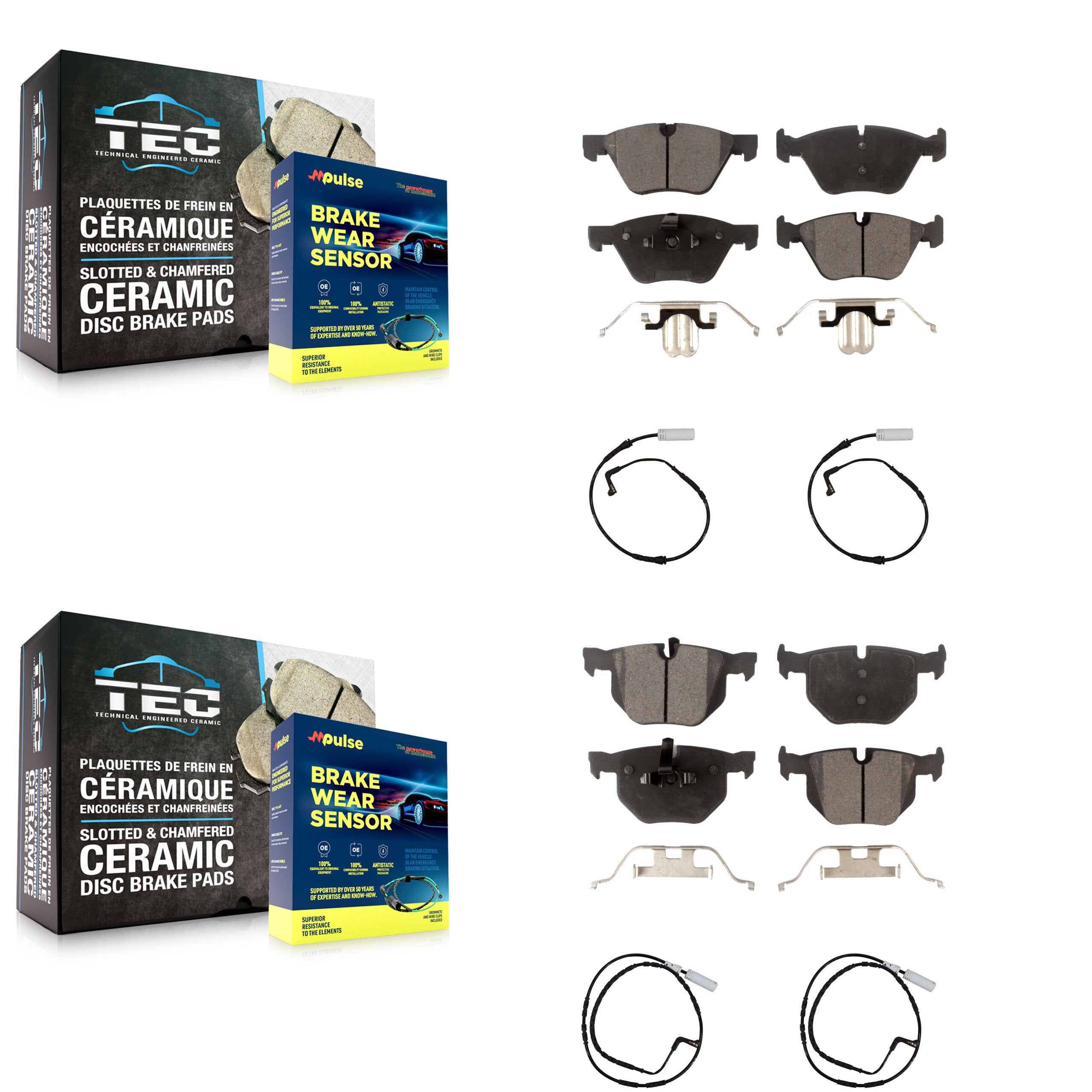 Front Rear Ceramic Disc Brake Pads And Wear Sensors Kit For 2006 BMW 330i