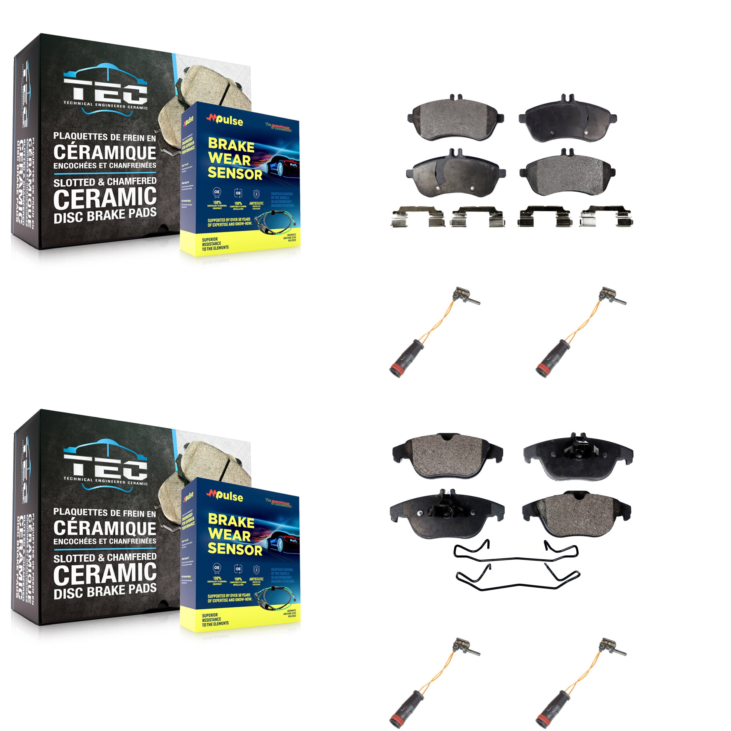 Front Rear Ceramic Brake Pads & Wear Sensor Kit For Mercedes-Benz C300 C250 C230