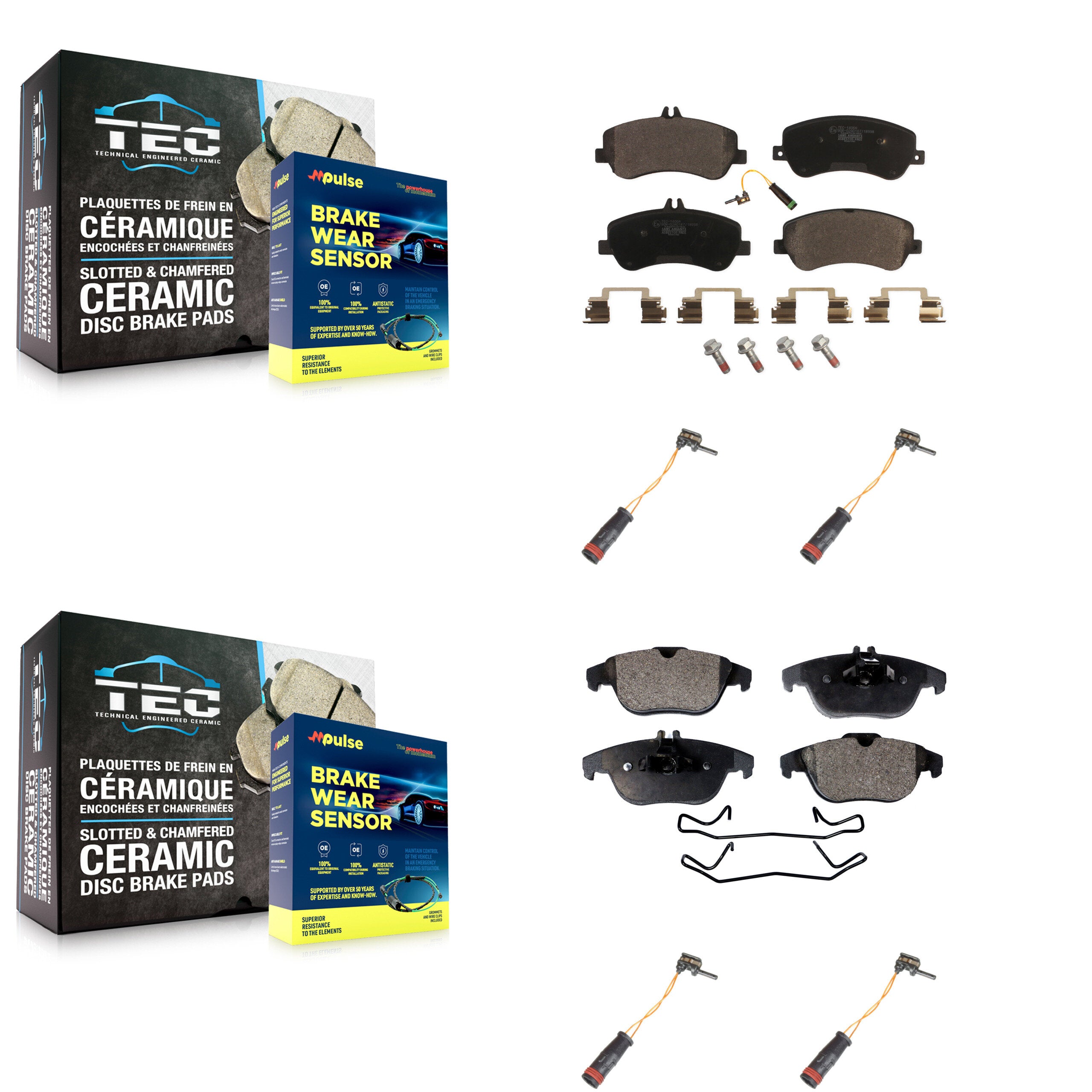 Front Rear Ceramic Disc Brake Pad Extra Wear Sensor Kit For Mercedes-Benz GLK350
