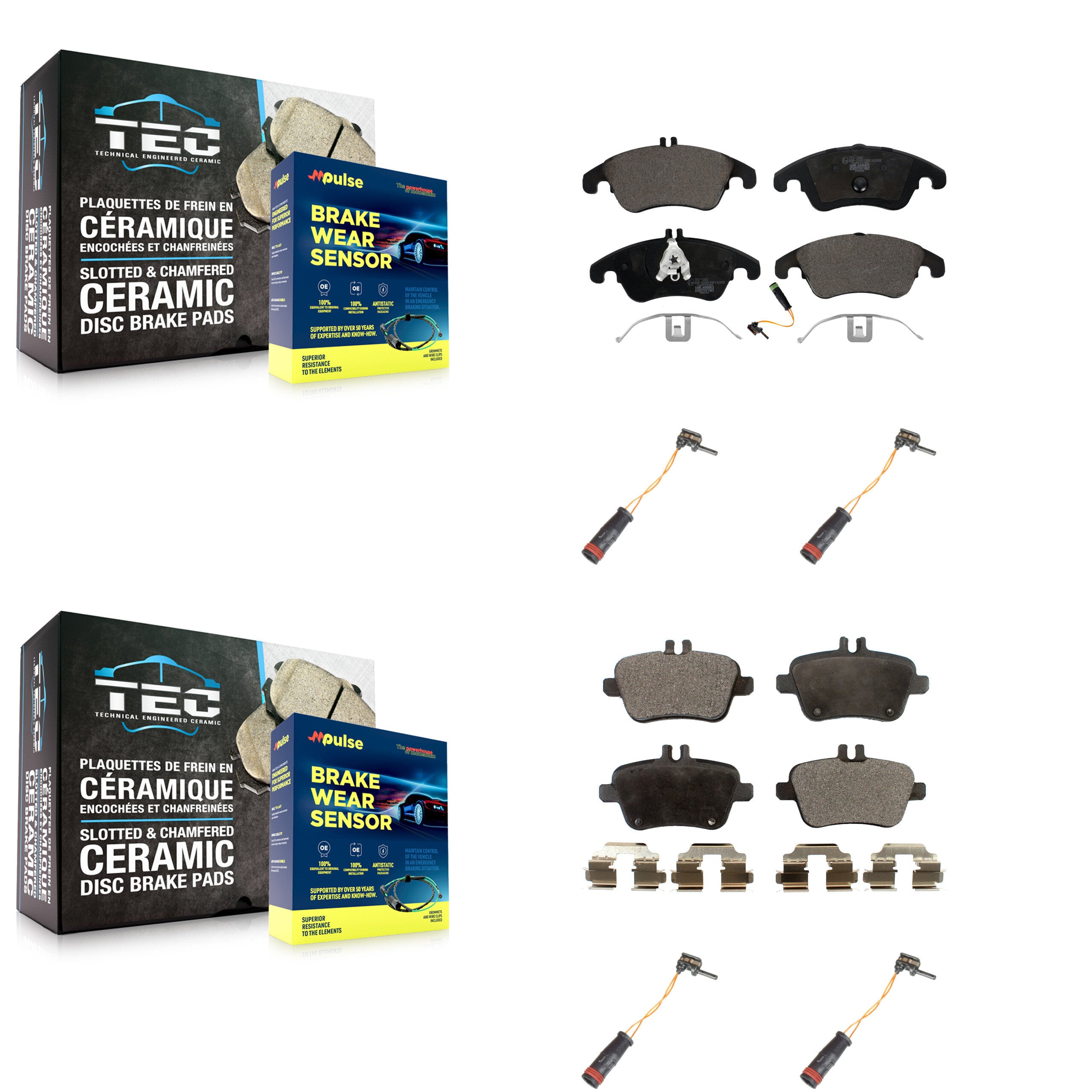 Front Rear Ceramic Disc Brake Pad Extra Wear Sensor Kit For Mercedes-Benz SLK350