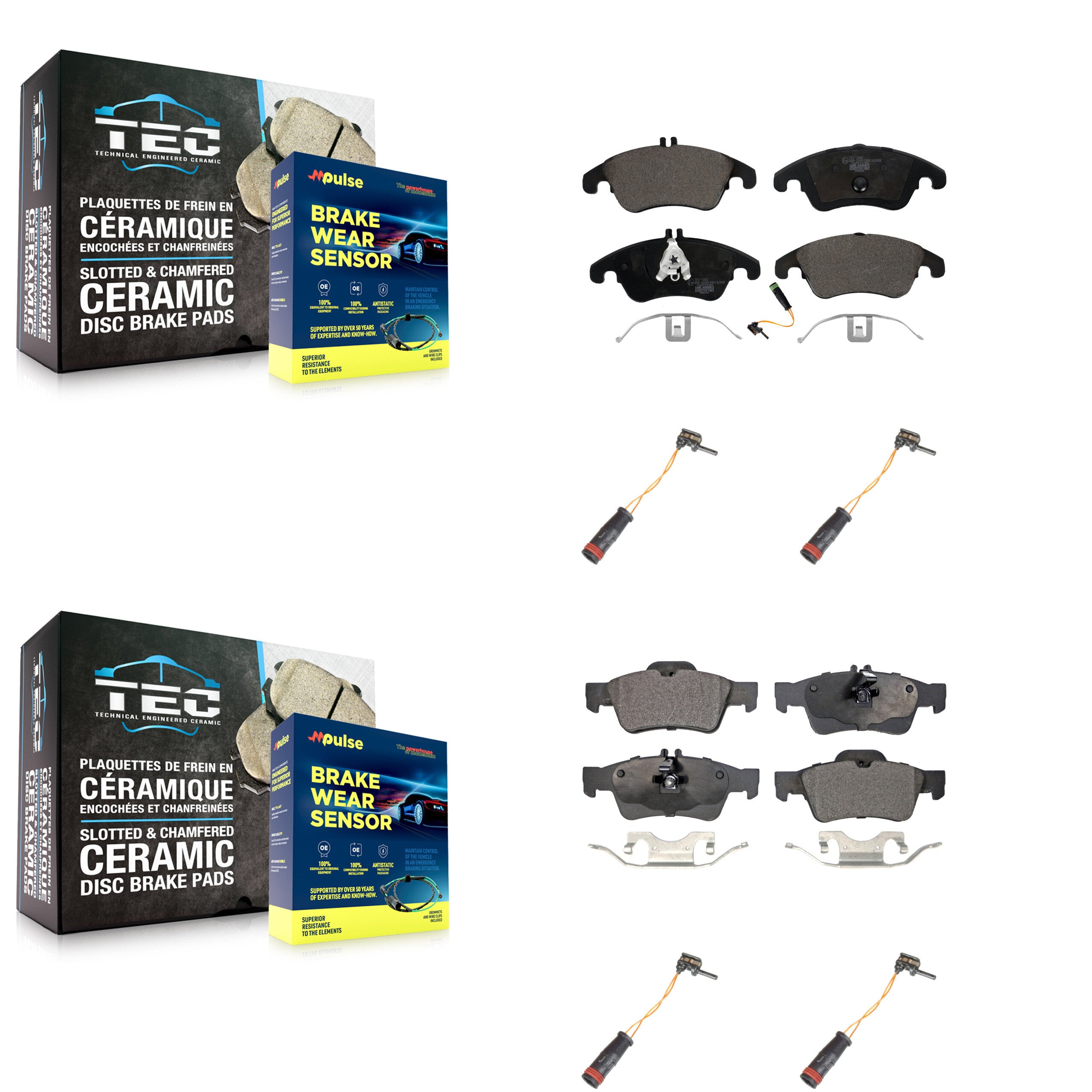 Front Rear Ceramic Brake Pad & Extra Wear Sensor Kit For Mercedes-Benz E350 E250