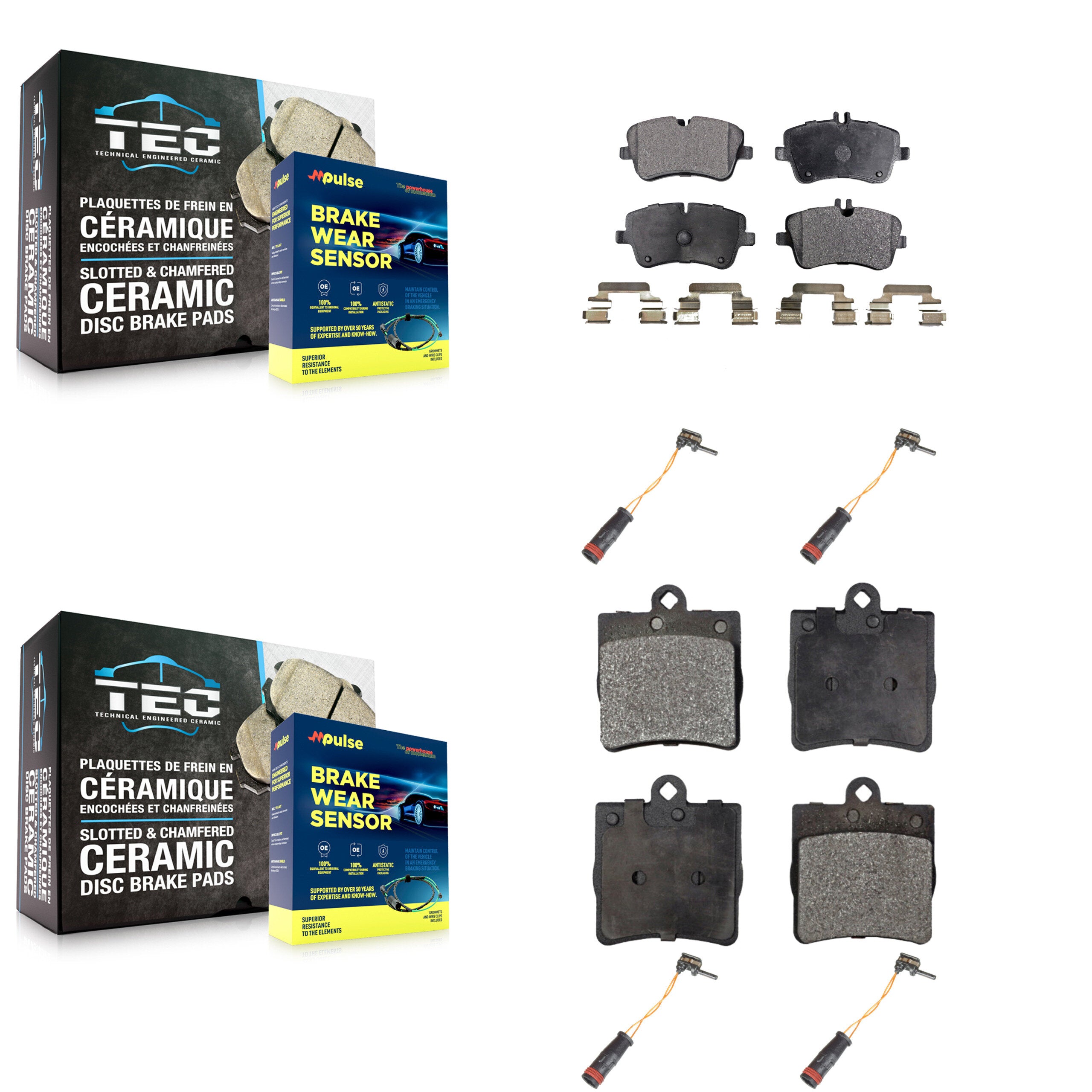 Front Rear Ceramic Disc Brake Pads & Wear Sensor Kit For Mercedes-Benz C230 C240