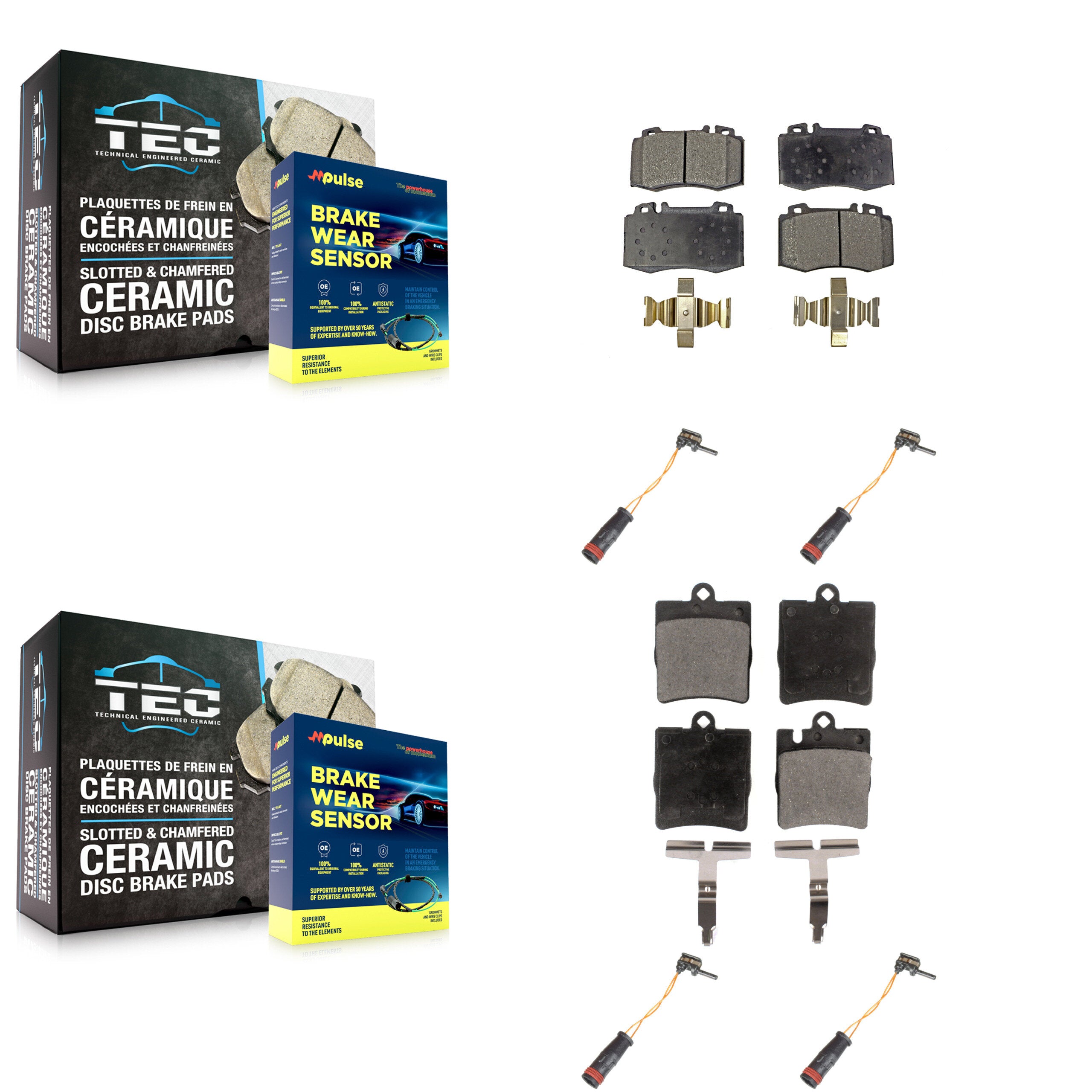Front Rear Ceramic Brake Pads Wear Sensor Kit For Mercedes-Benz C230 SLK350 C320