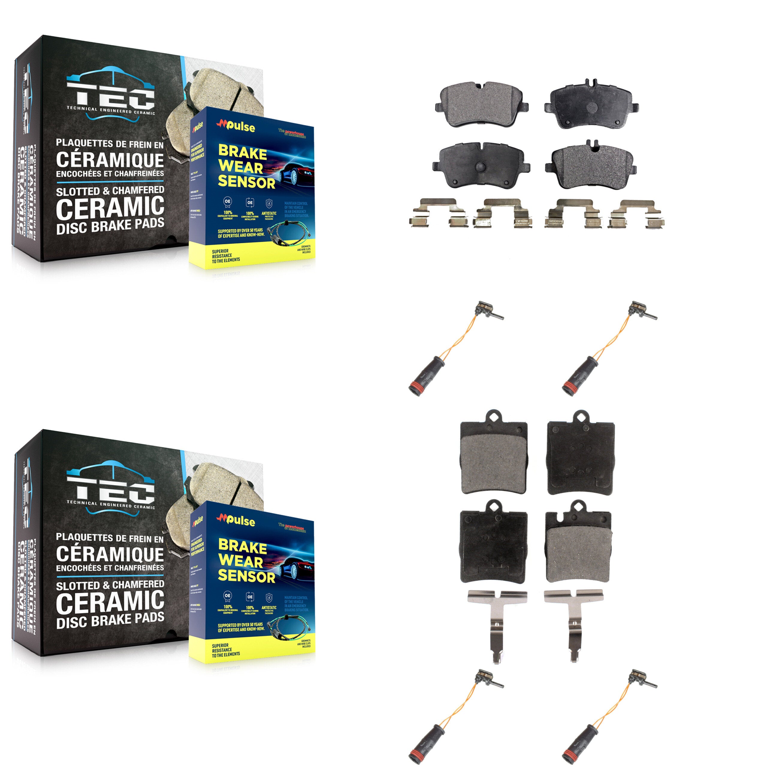 Front Rear Ceramic Brake Pads Wear Sensor Kit For Mercedes-Benz C280 C320 CLK320