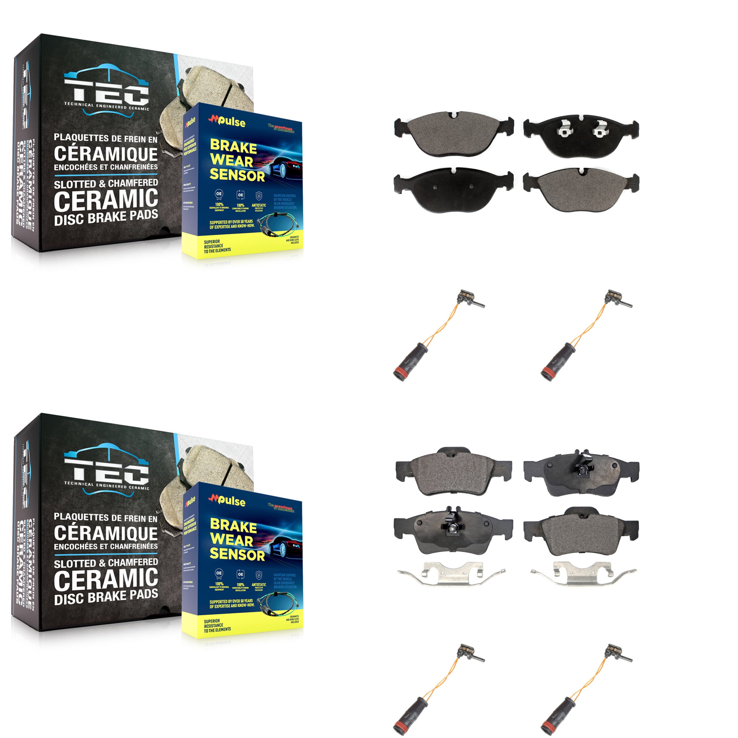 Front Rear Ceramic Brake Pad And Wear Sensor Kit For 2006 Mercedes-Benz E350 AWD