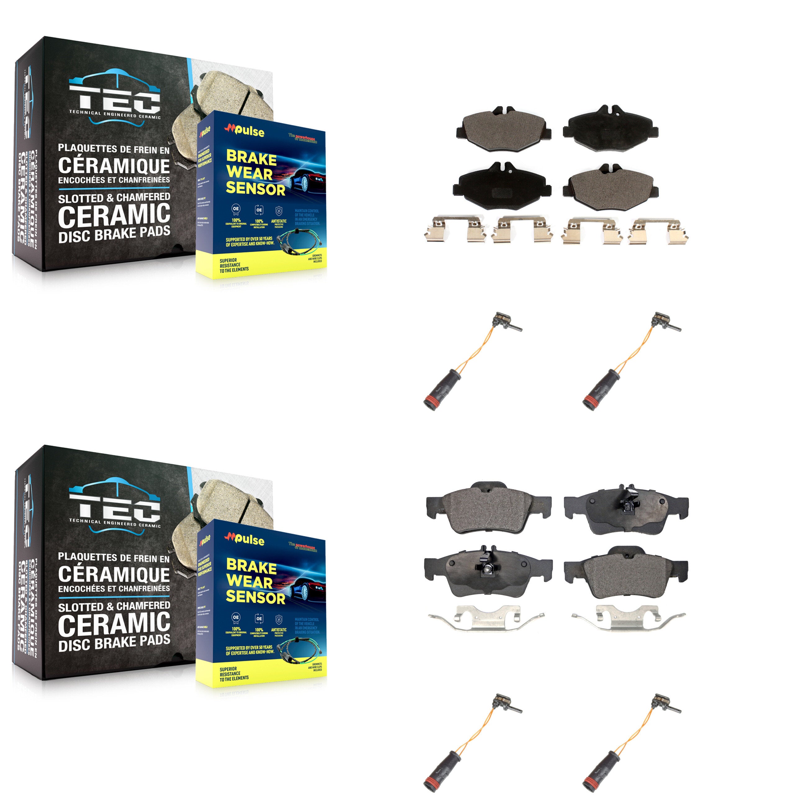 Front Rear Ceramic Disc Brake Pad And Wear Sensor Kit For Mercedes-Benz E350 RWD