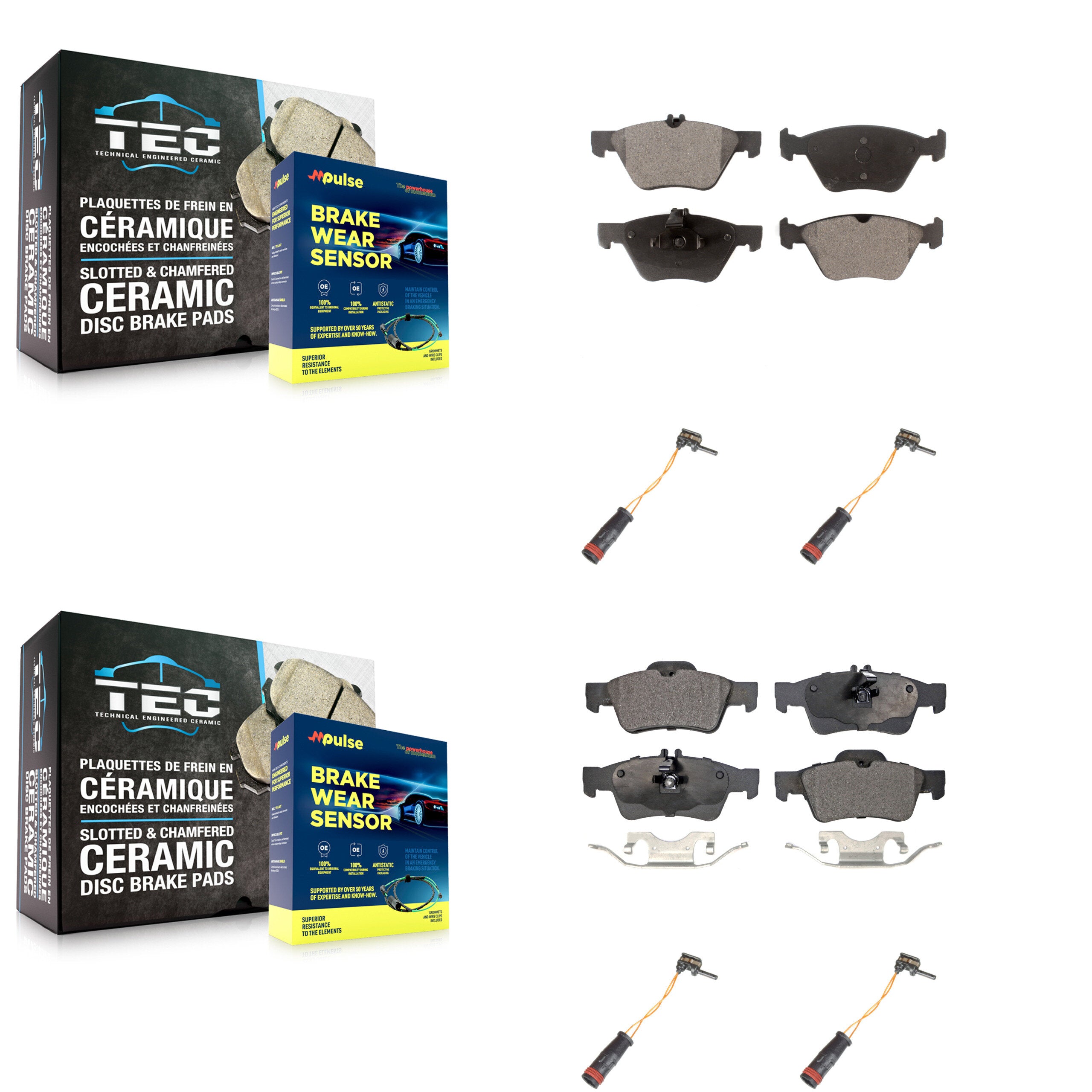 Front Rear Ceramic Disc Brake Pads & Wear Sensor Kit For Mercedes-Benz E350 E300