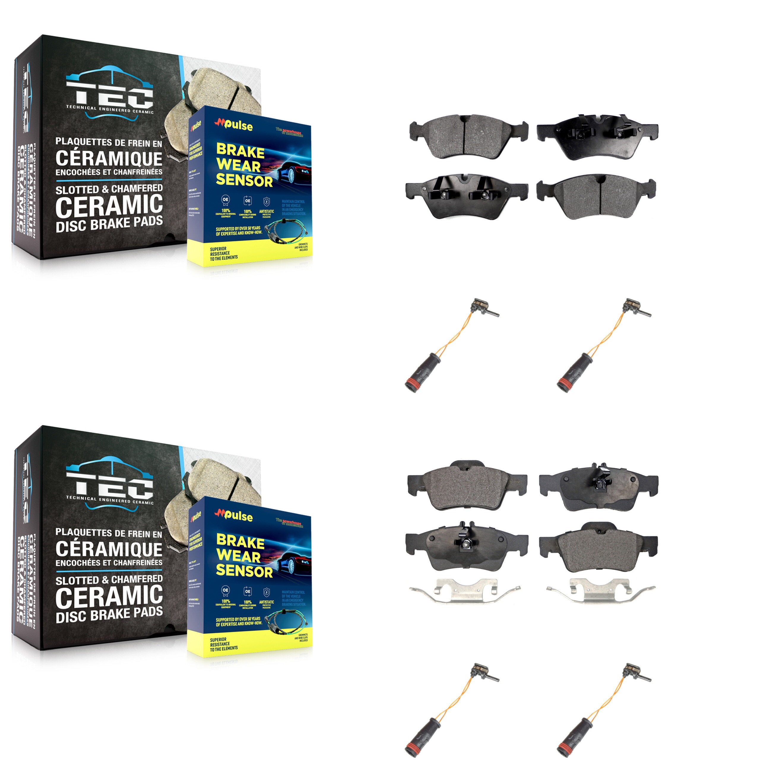 Front Rear Ceramic Disc Brake Pad And Wear Sensor Kit For Mercedes-Benz E350 AWD