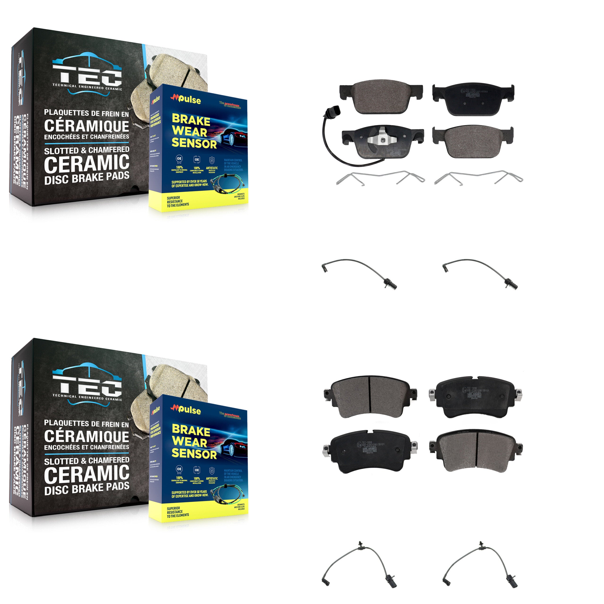 Front Rear Ceramic Disc Brake Pad & Extra Wear Sensor Kit For Audi A4 Quattro A5