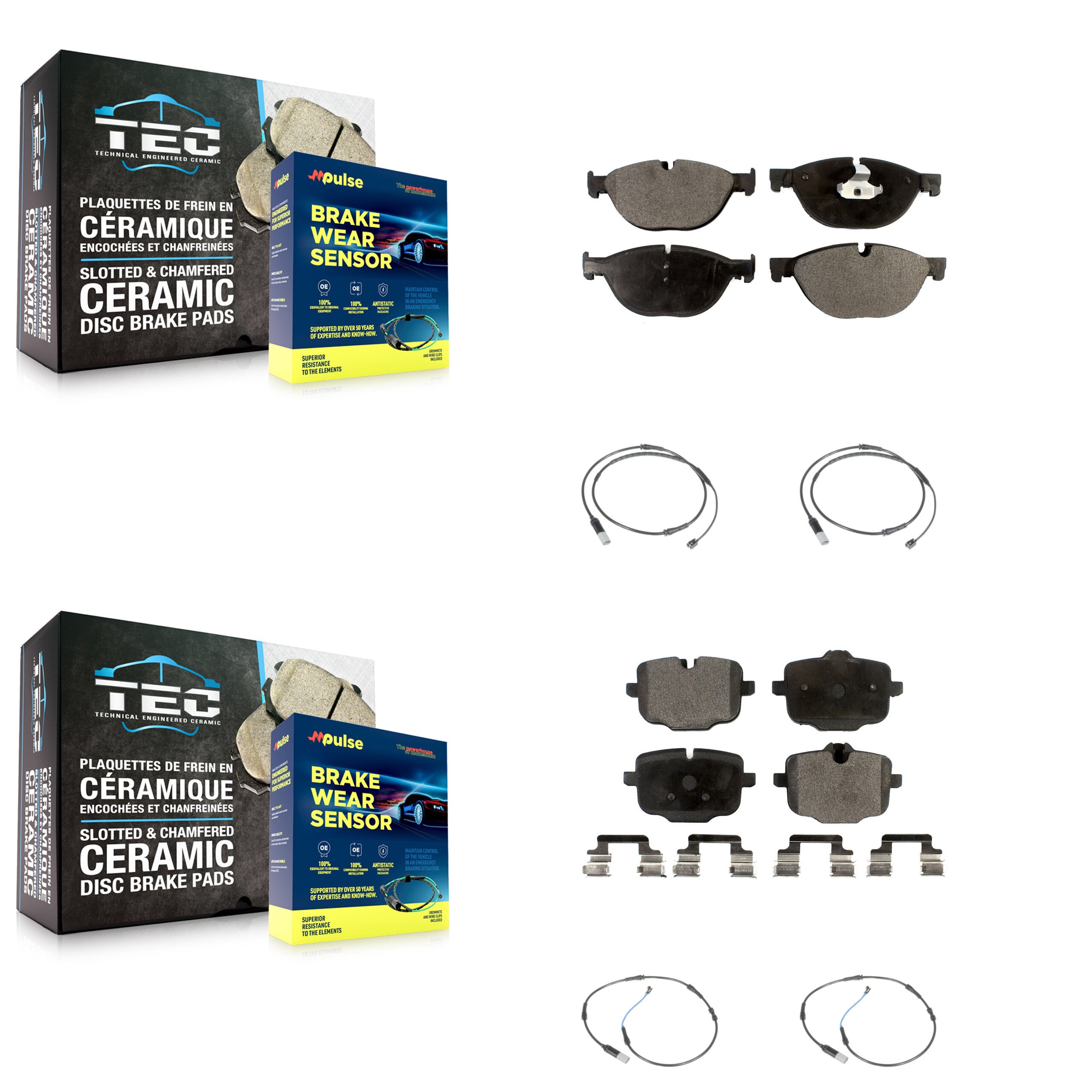 Front Rear Ceramic Brake Pad Wear Sensor Kit For BMW 650i xDrive Gran Coupe 550i
