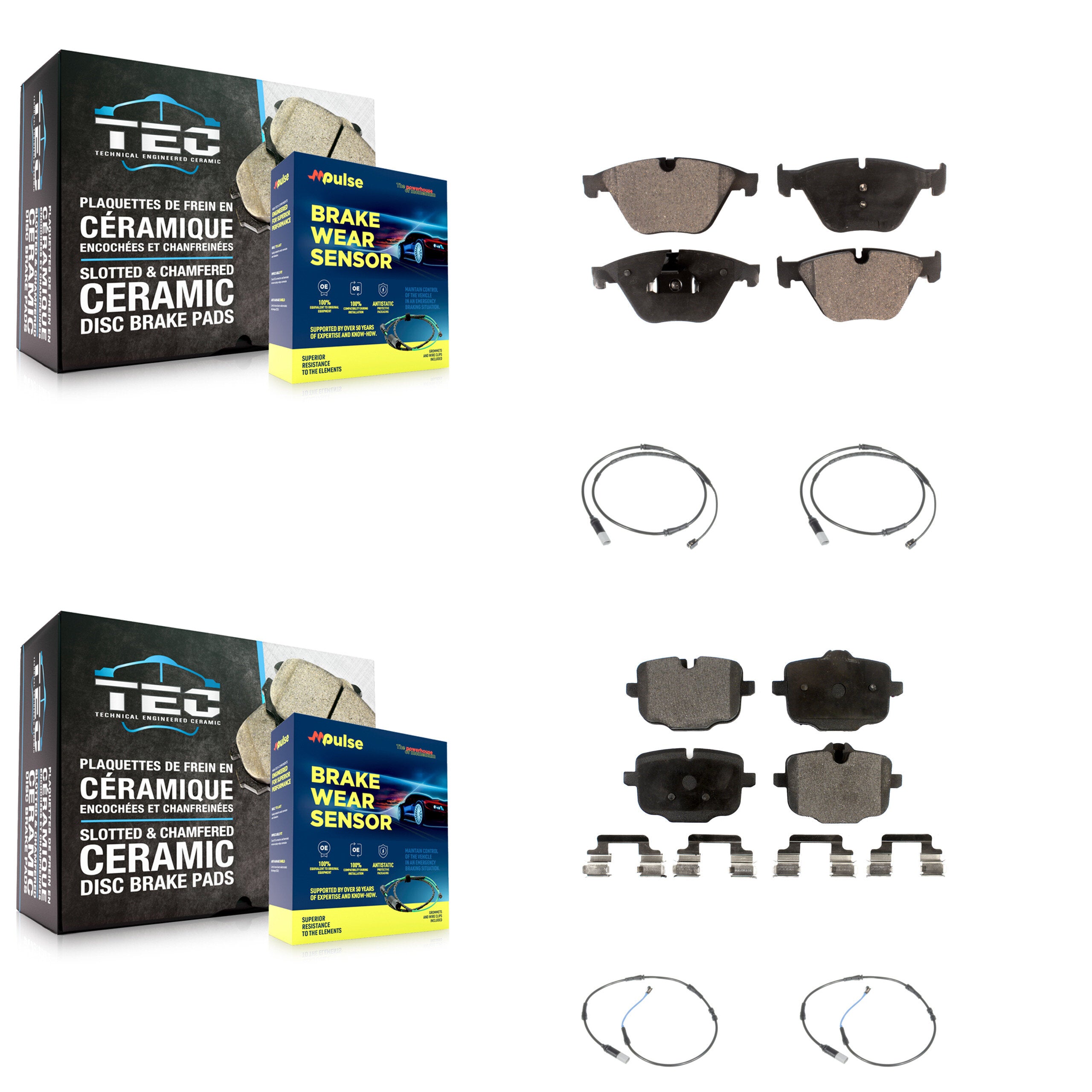Front Rear Ceramic Brake Pad Wear Sensor Kit For BMW 535i 640i Gran Coupe xDrive