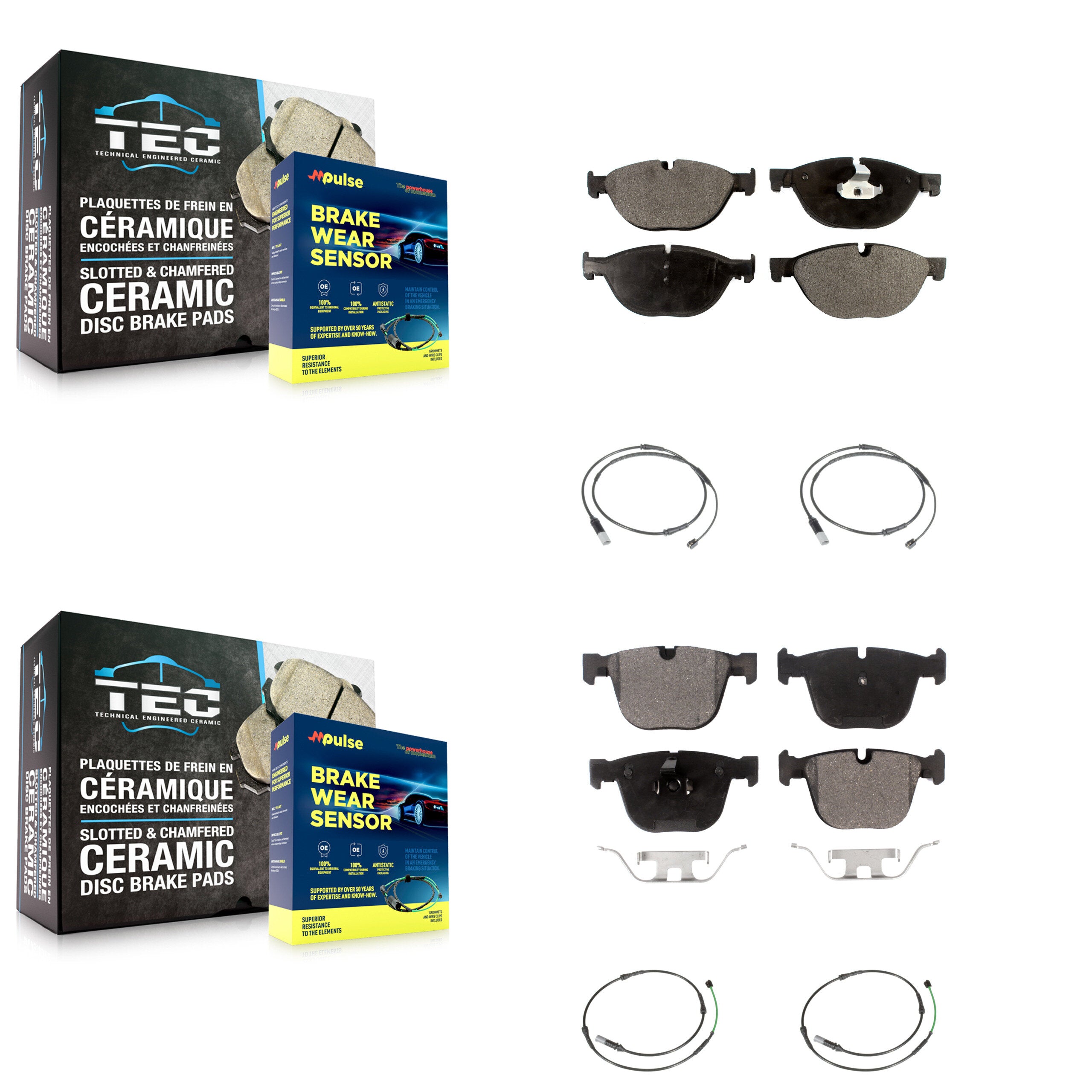 Front Rear Ceramic Disc Brake Pads & Wear Sensor Kit For BMW 535i GT xDrive 550i