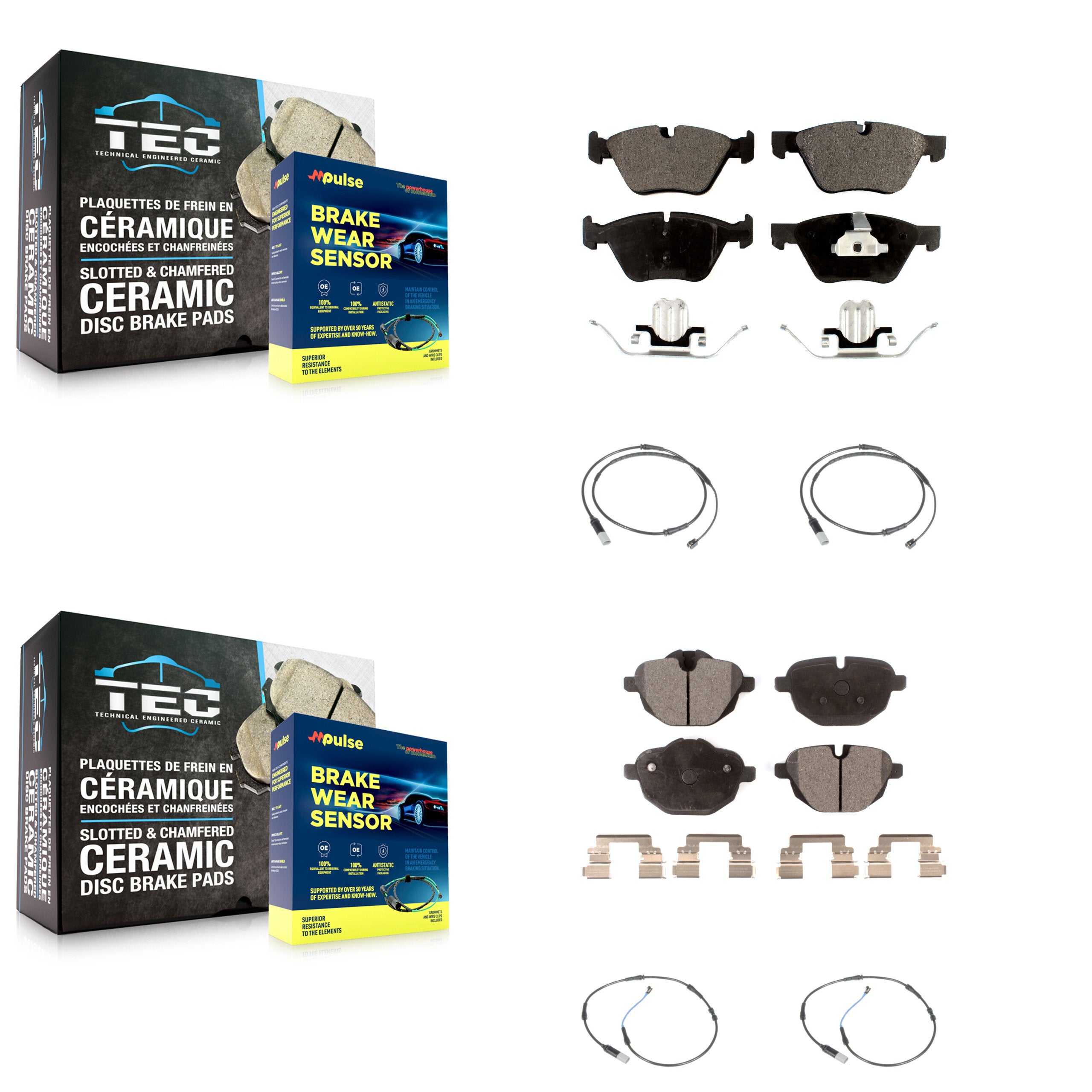 Front Rear Ceramic Disc Brake Pads And Wear Sensors Kit For BMW 528i KTW-100642