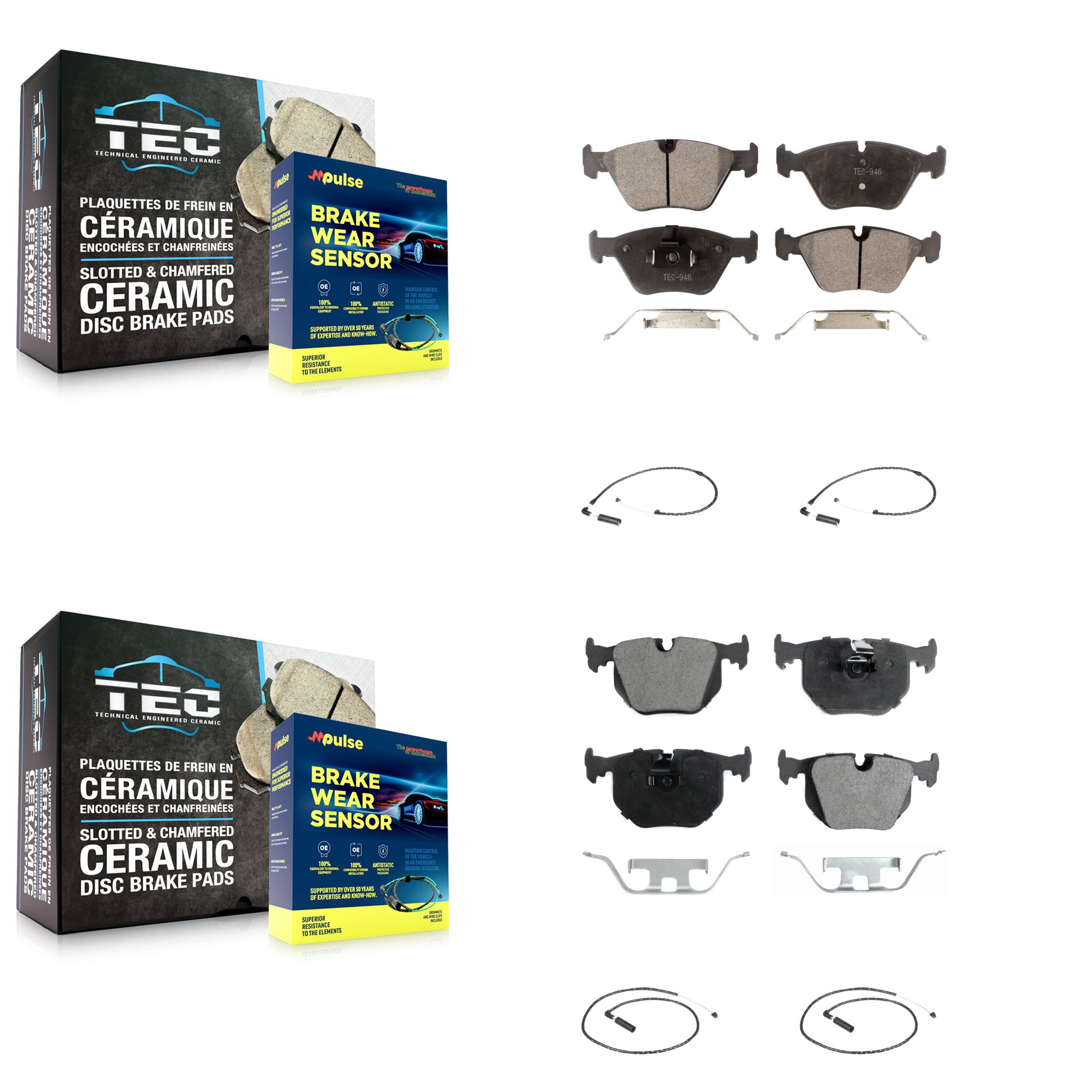 Front Rear Ceramic Disc Brake Pads And Wear Sensors Kit For 2004-2010 BMW X3