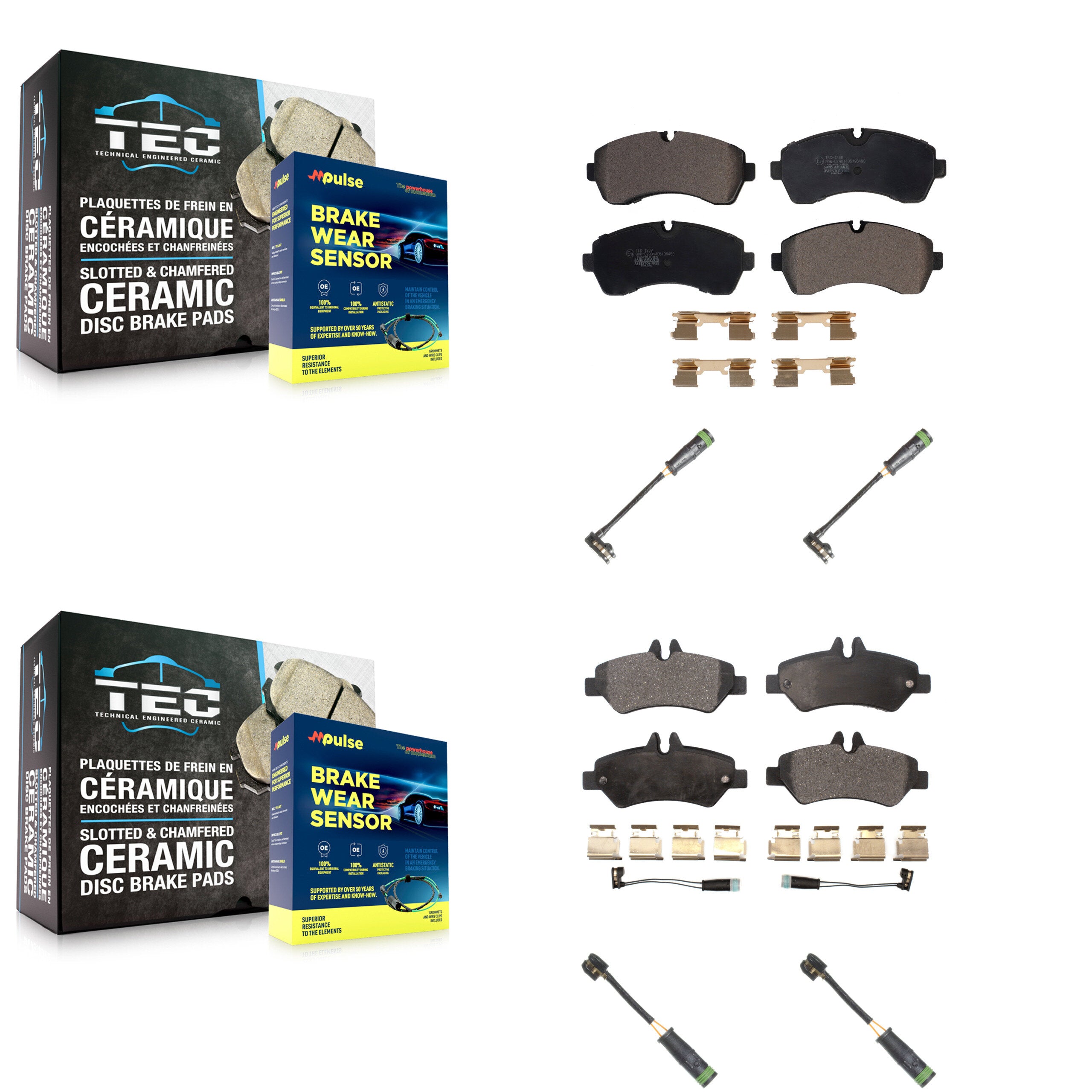 Front Rear Ceramic Disc Brake Pads And Extra Wear Sensors Kit For KTW-100665