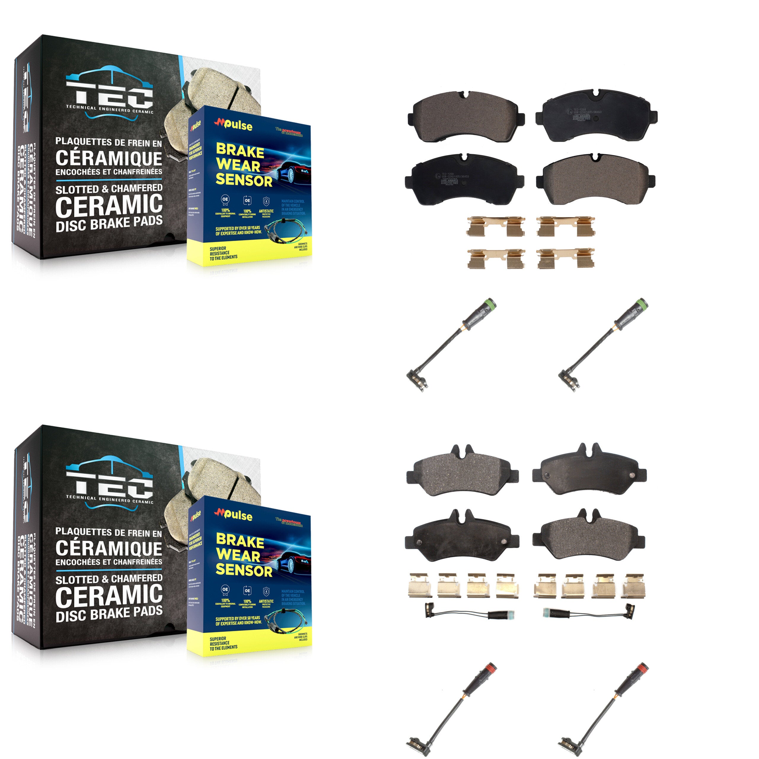 Front Rear Ceramic Disc Brake Pads And Extra Wear Sensors Kit For KTW-100667