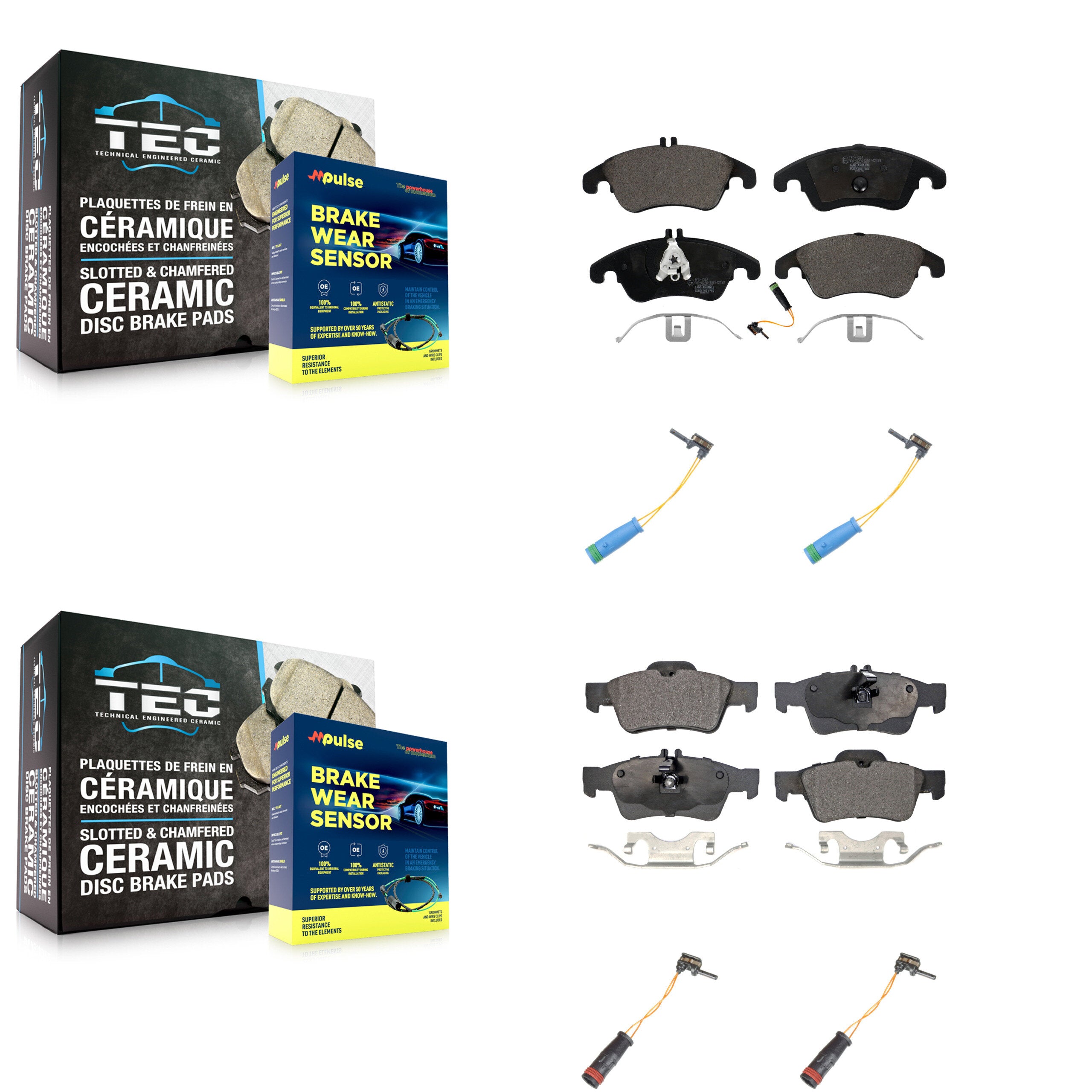 Front Rear Ceramic Disc Brake Pad & Extra Wear Sensor Kit For Mercedes-Benz E400