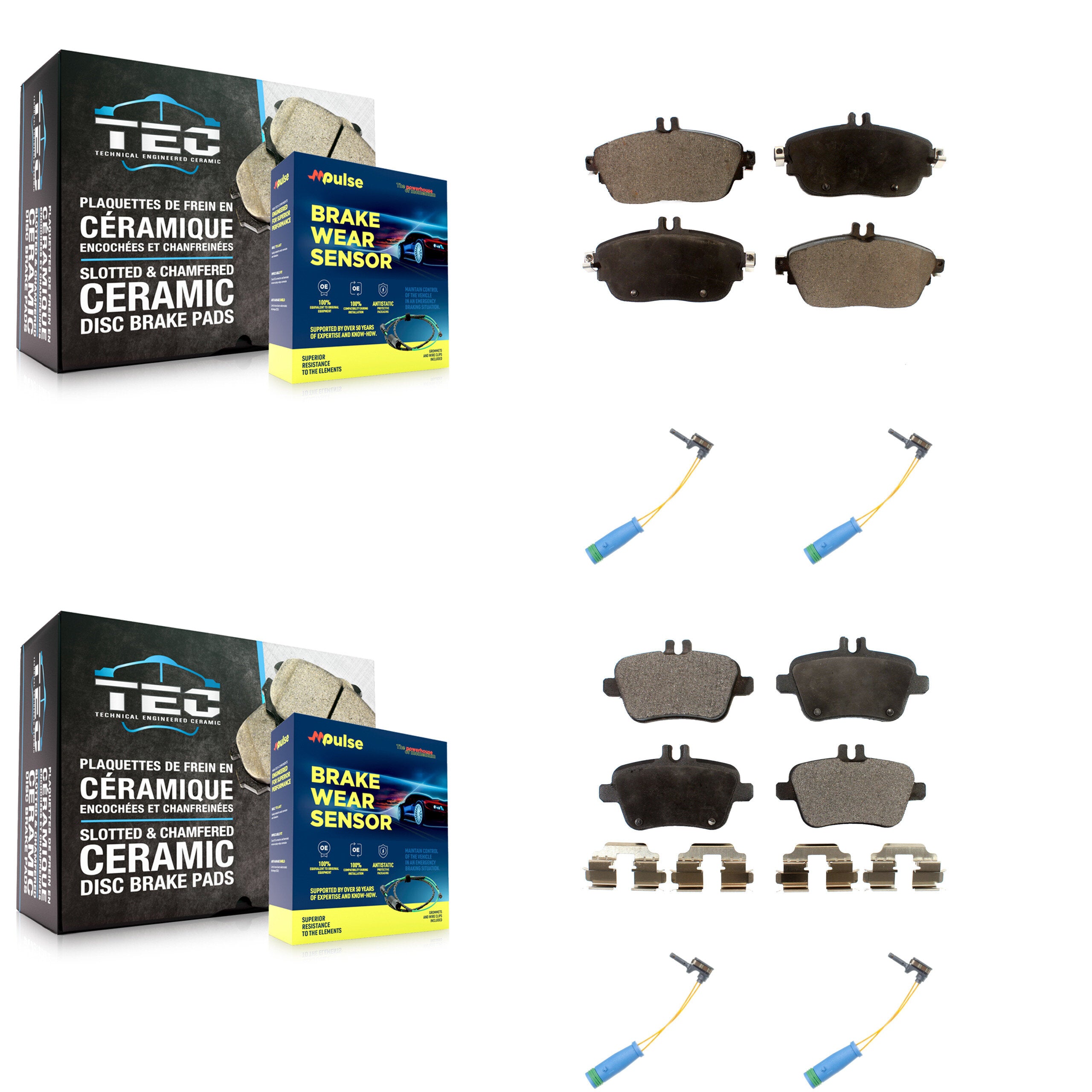 Front Rear Ceramic Brake Pad And Wear Sensor Kit For Mercedes-Benz CLA250 GLA250