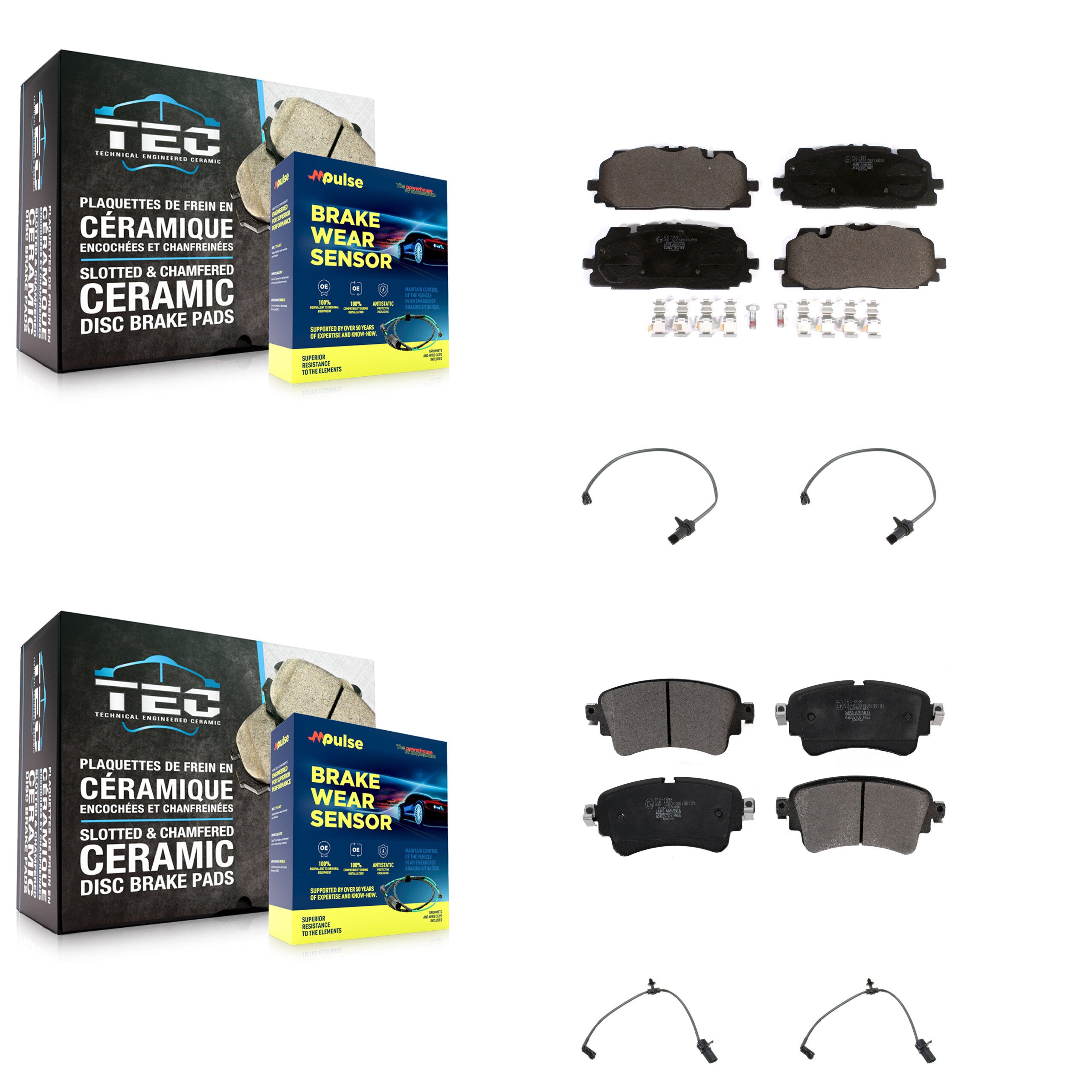 Front Rear Ceramic Disc Brake Pads And Wear Sensors Kit For Audi S5 Sportback S4