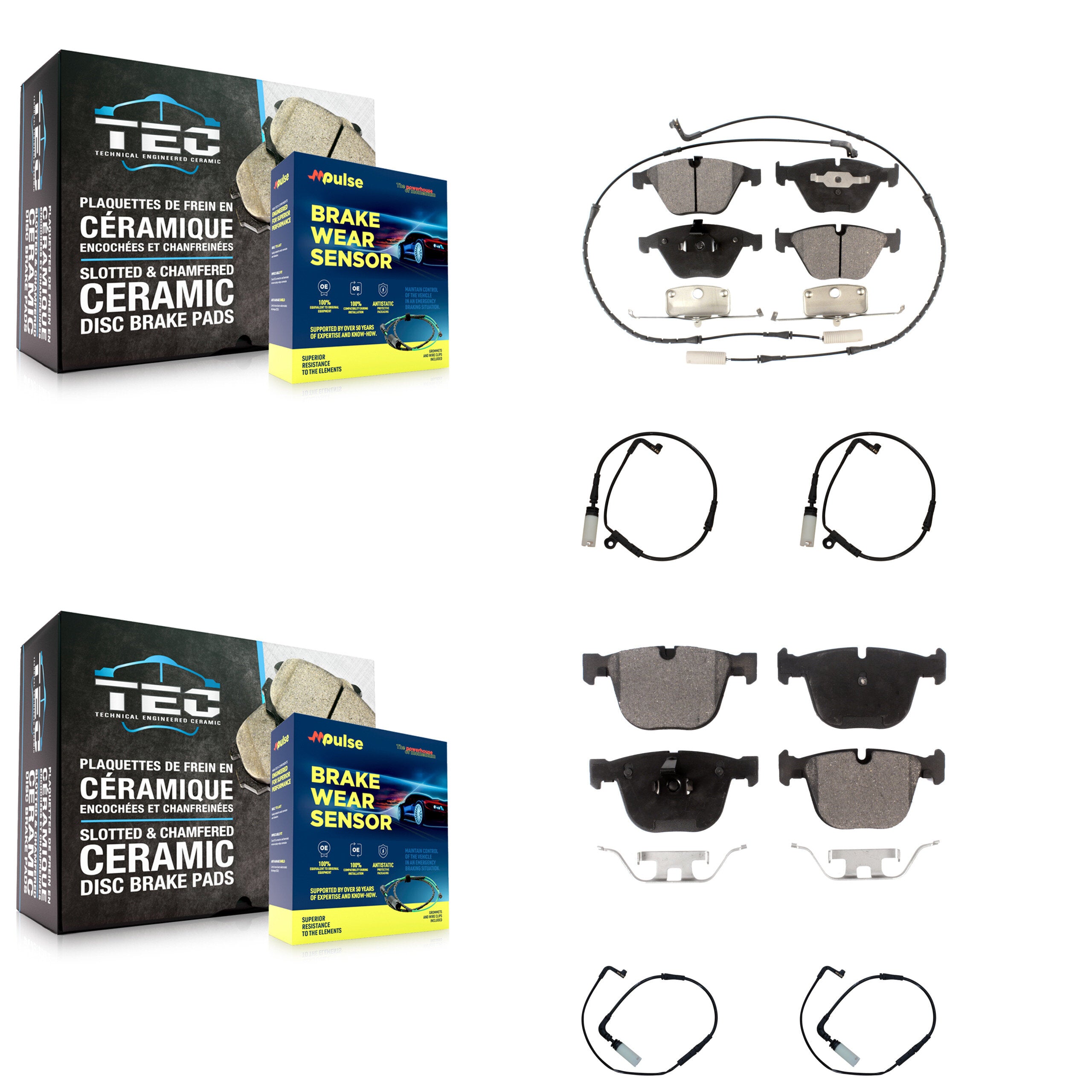 Front Rear Ceramic Disc Brake Pads Extra Wear Sensor Kit For BMW 550i 545i 645Ci