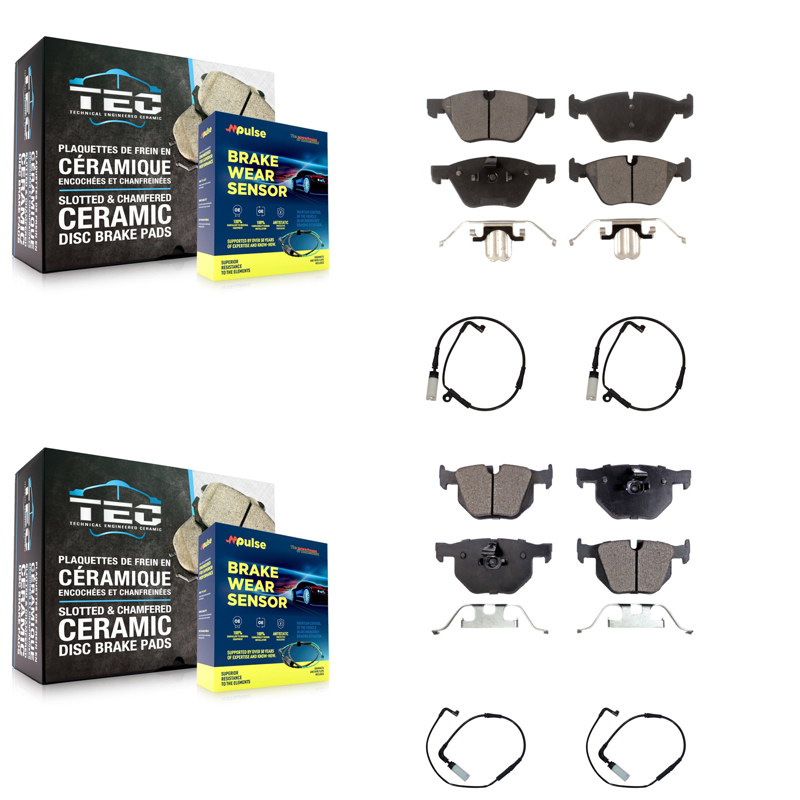 Front Rear Ceramic Disc Brake Pads And Wear Sensors Kit For BMW 525i KTW-100691
