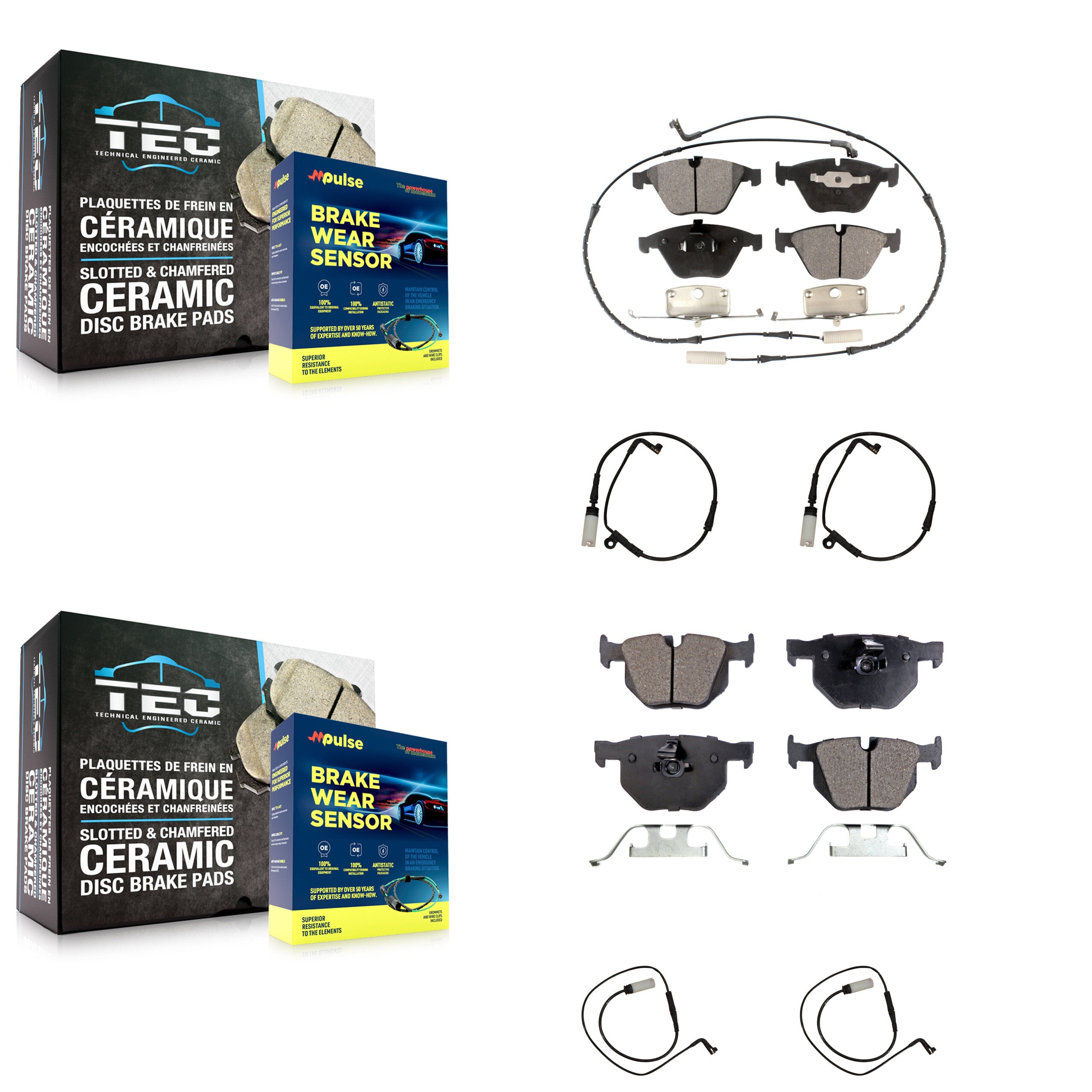 Front Rear Ceramic Disc Brake Pads And Extra Wear Sensor Kit For BMW 535i xDrive