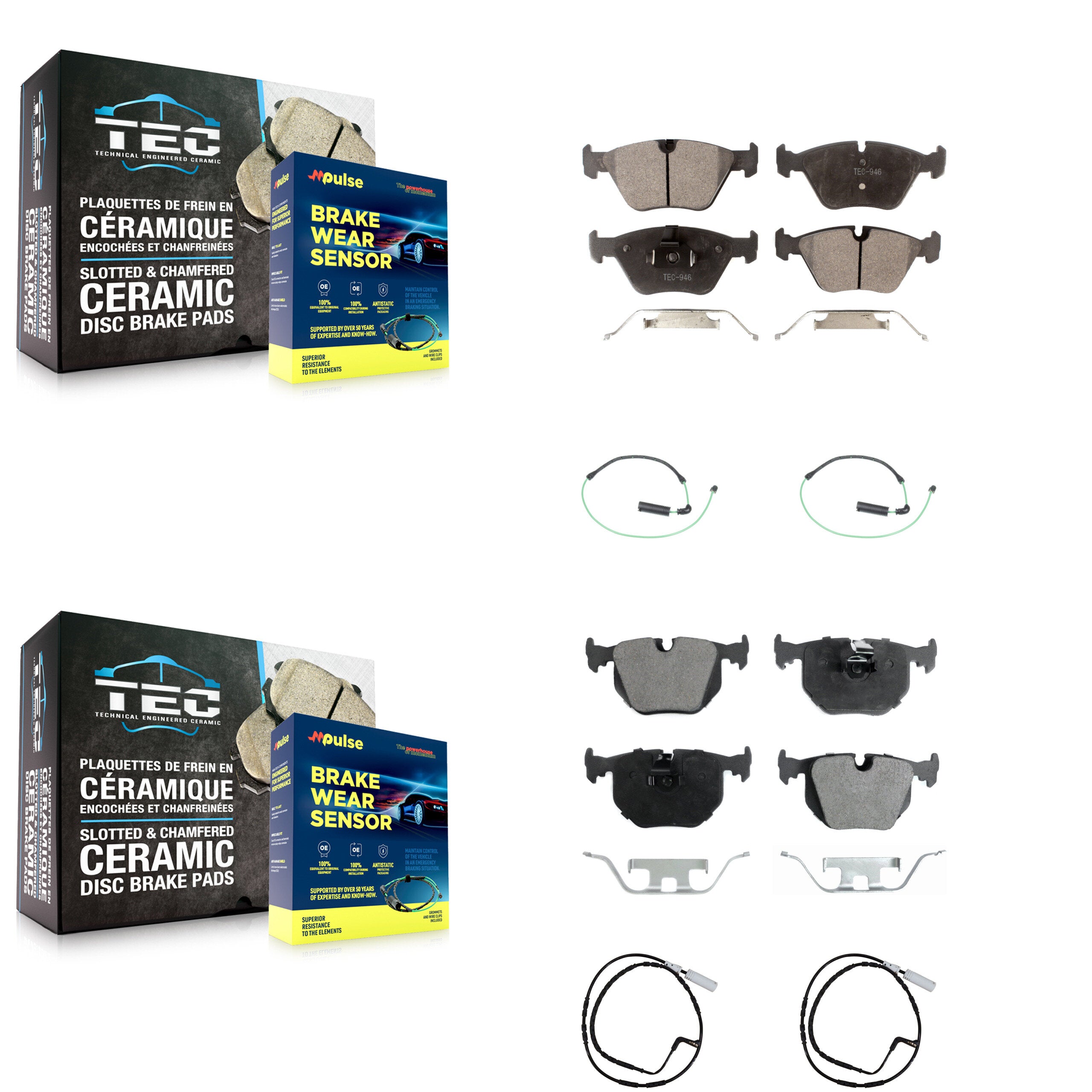 Front Rear Ceramic Disc Brake Pads And Wear Sensors Kit For 2005 BMW 330xi 3.0L