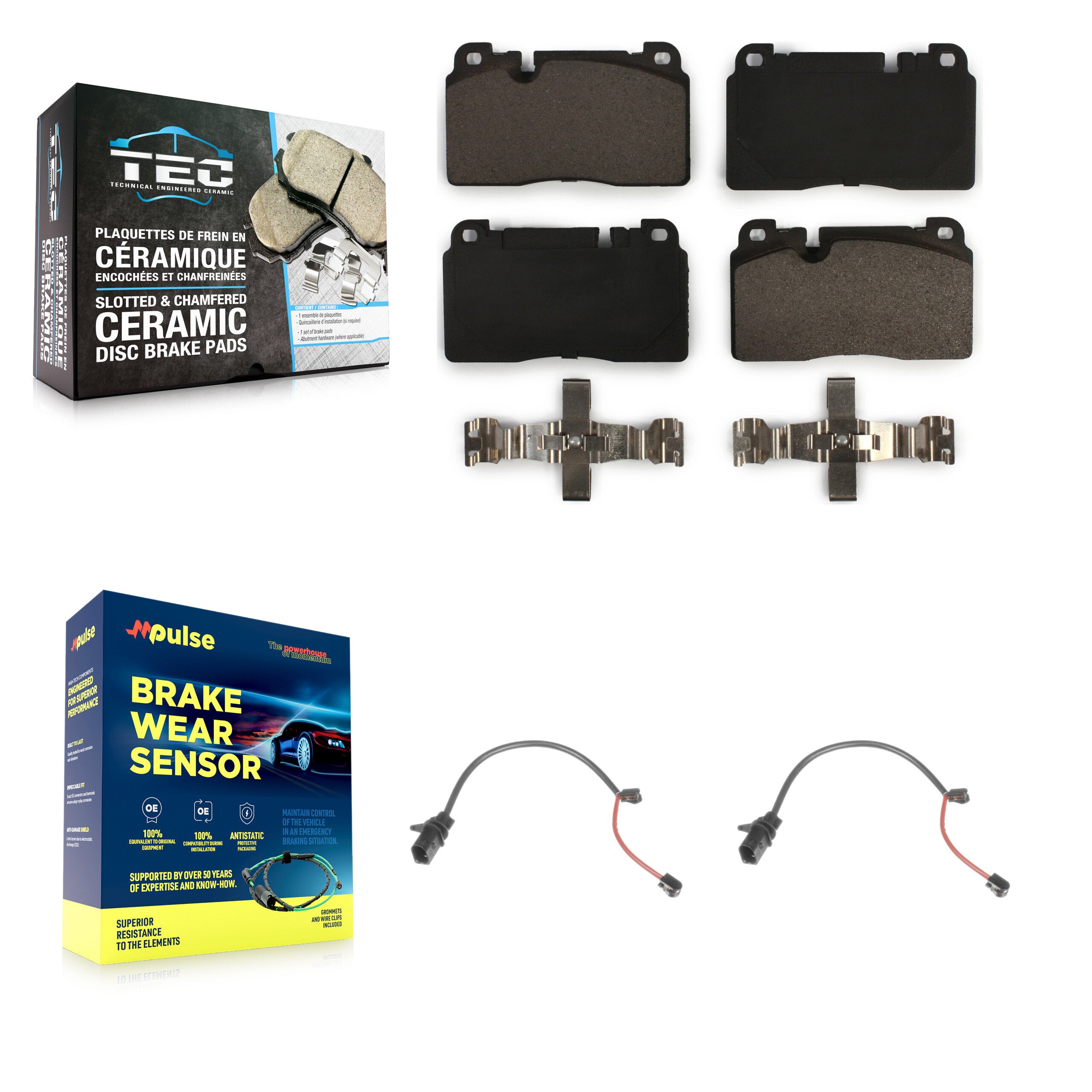 Front Ceramic Disc Brake Pads And Wear Sensors Kit For Audi Q5 KTW-100899