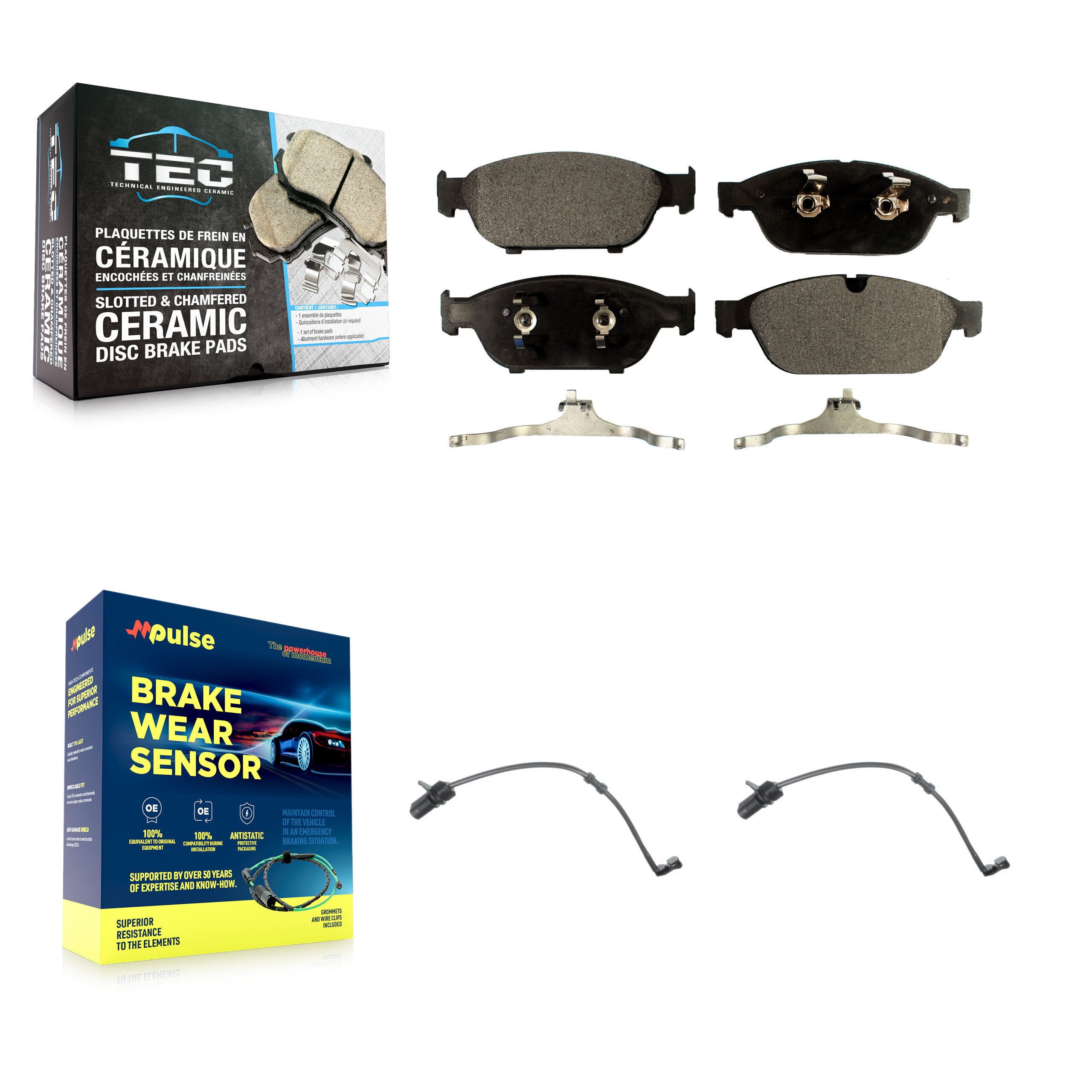 Front Ceramic Disc Brake Pads And Wear Sensors Kit For Audi A6 Quattro A7 A8