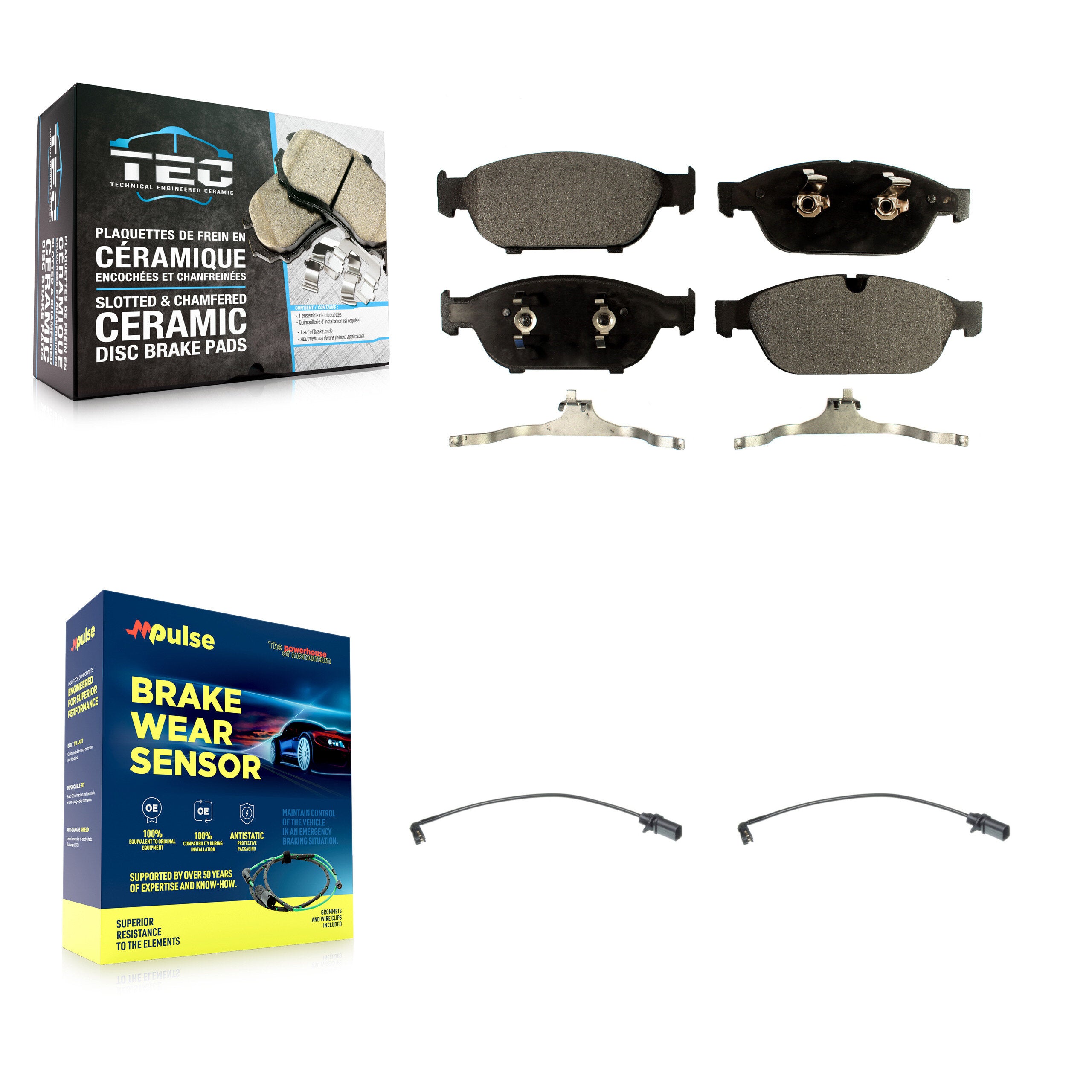 Front Ceramic Disc Brake Pads And Wear Sensors Kit For Audi A6 Quattro