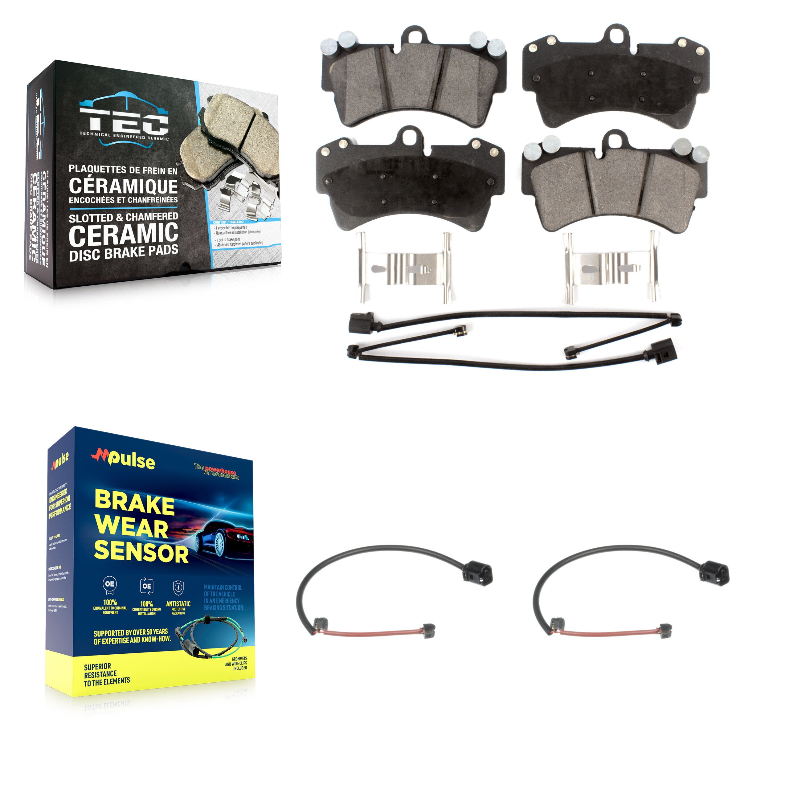 Front Ceramic Disc Brake Pad & Extra Wear Sensor Kit For Audi Q7 Porsche Cayenne