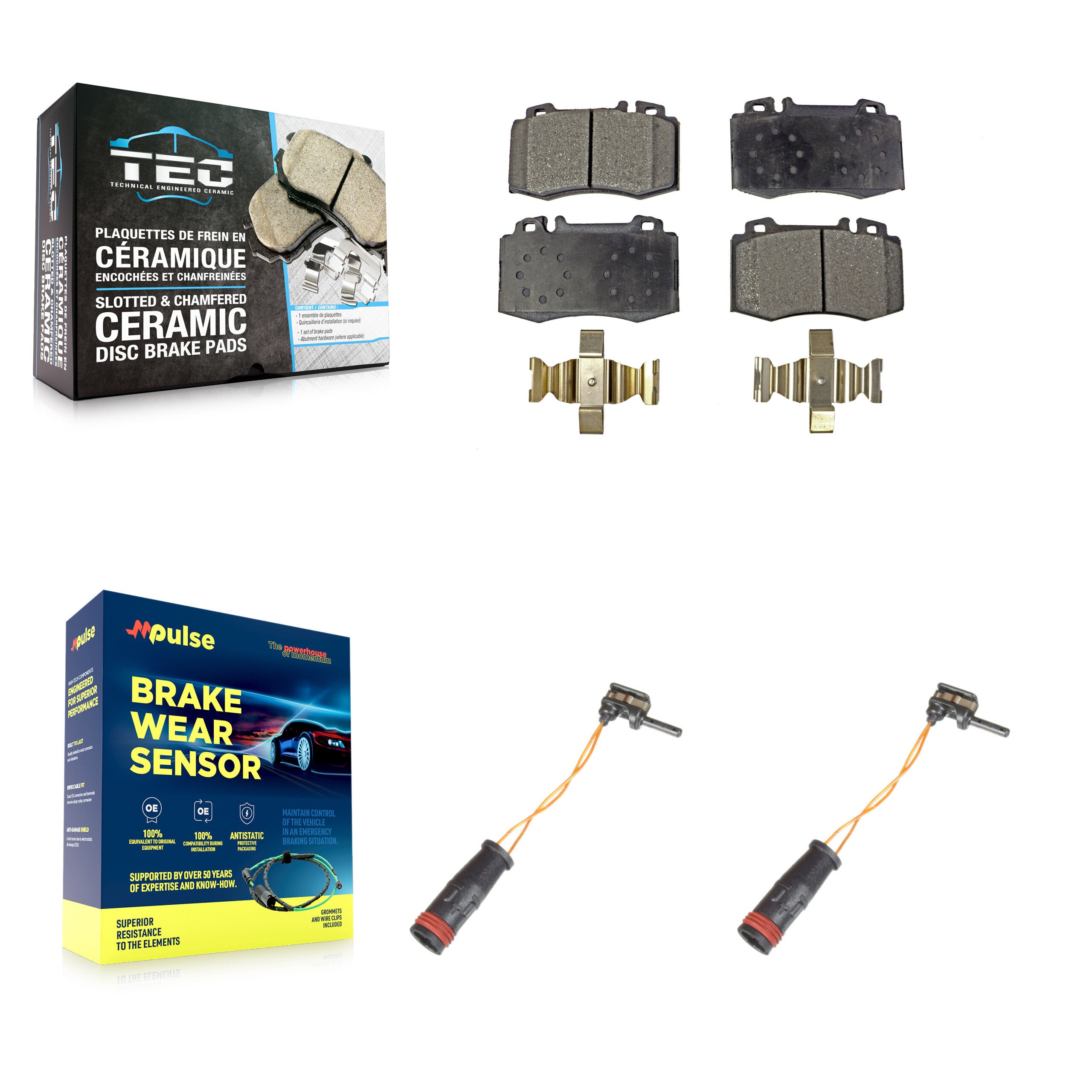 Front Ceramic Brake Pad Wear Sensor Kit For Mercedes-Benz E350 C230 SL500 SLK350