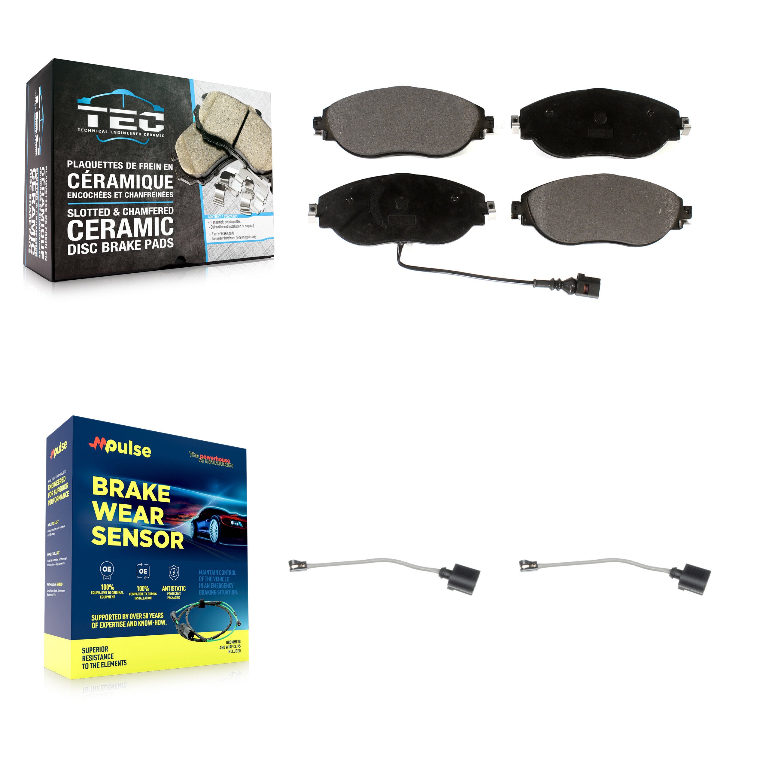Front Ceramic Brake Pad Extra Wear Sensor Kit For Volkswagen Tiguan Jetta Audi R